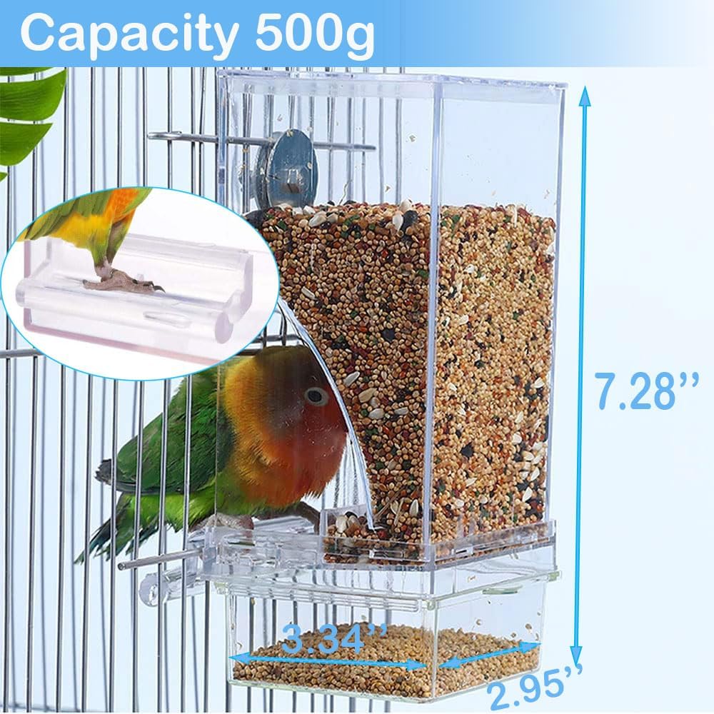 Bird Parrot Feeders, No Mess Automatic Cage Feeder Dispenser Food Cont