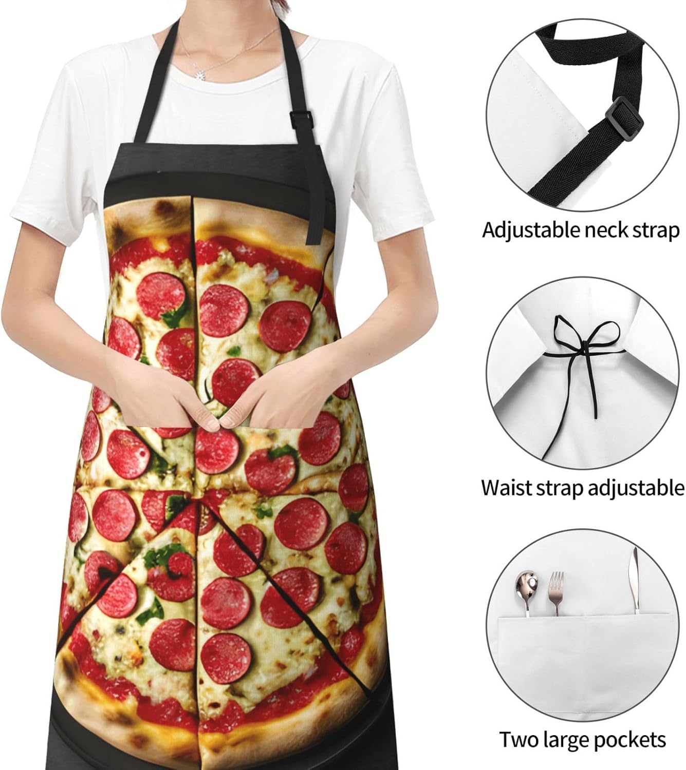 YANYU Large Pizza Print 28x33 In Kitchen Apron Stylish Chef Apron with Pockets for Cooking Baking Painting