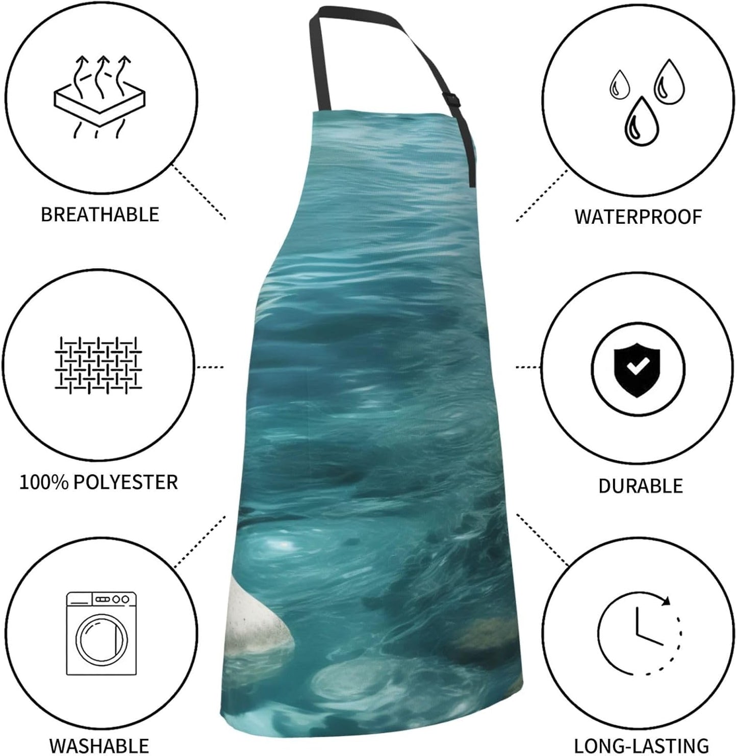 YANYU Tranquil water Print 28x33 In Kitchen Apron Stylish Chef Apron with Pockets for Cooking Baking Painting