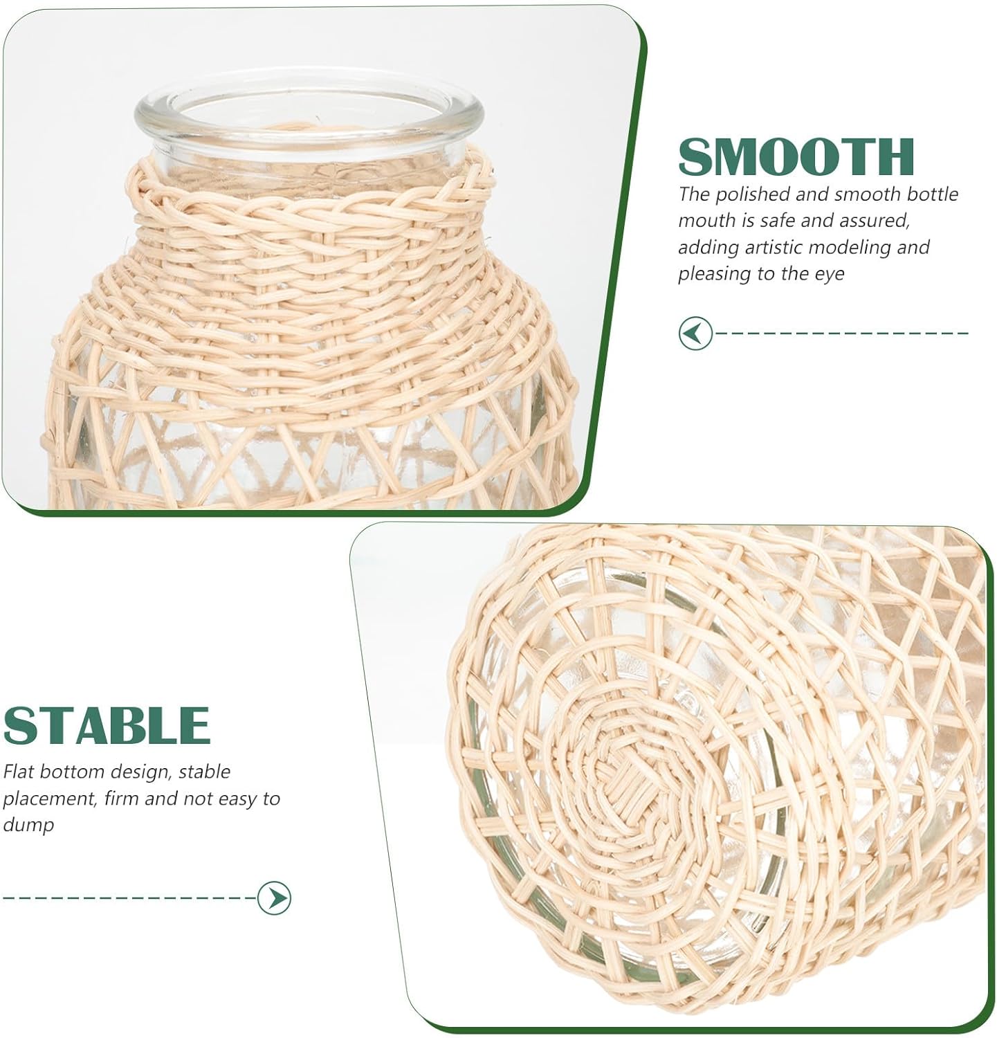 Milisten Creative Rattan Flower Vase Small Triangle Shape Indonesian White Vine Glass Plants Container Decorative Planter Pot for Living Room Boho Home Décor