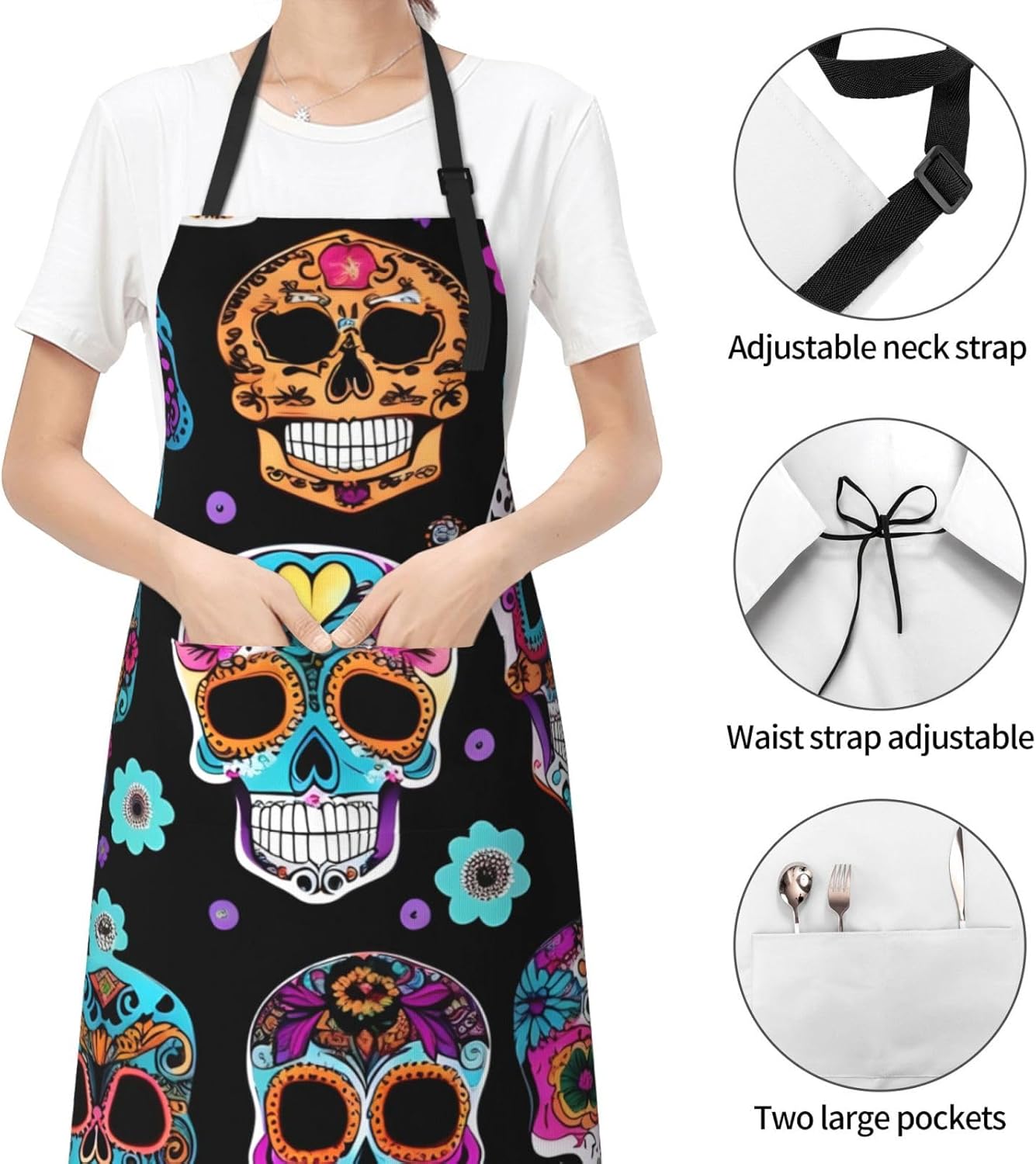 Sugar Skull print Waterproof apron with pocket adjustable cooking apron for adult kitchen bibs to bake