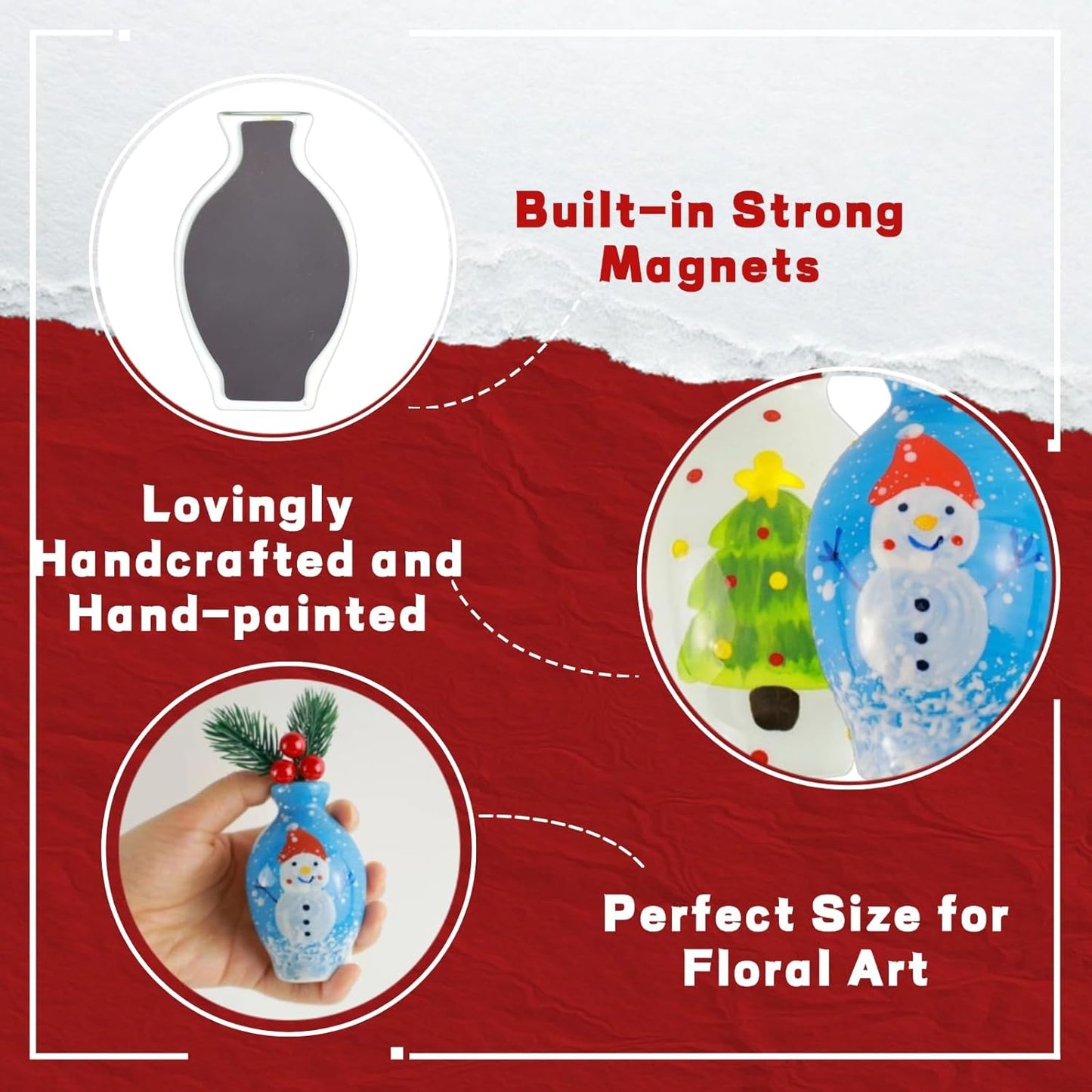 Handmade Ceramic Vase Fridge Magnets for Real Flowers Snowman 3 Inch Vintage Winter Magnetic Vases for Refrigerator Planter Magnets Cute Fridge Magnets Vases Flower Pot Home Kitchen Office Decor Gift