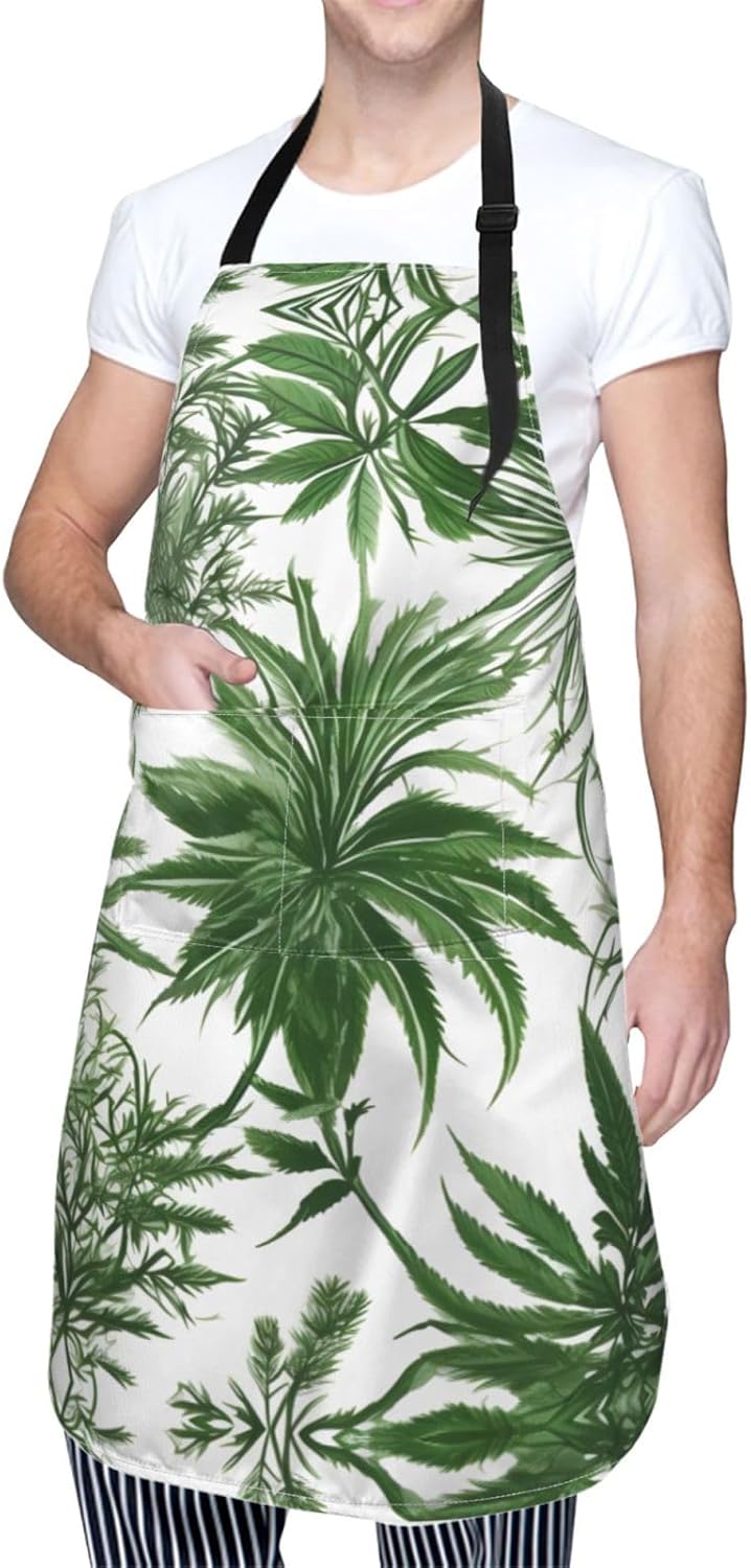 Flowering Herbs and Herbaceous Plants print Waterproof apron with pocket adjustable cooking apron for adult kitchen bibs to bake