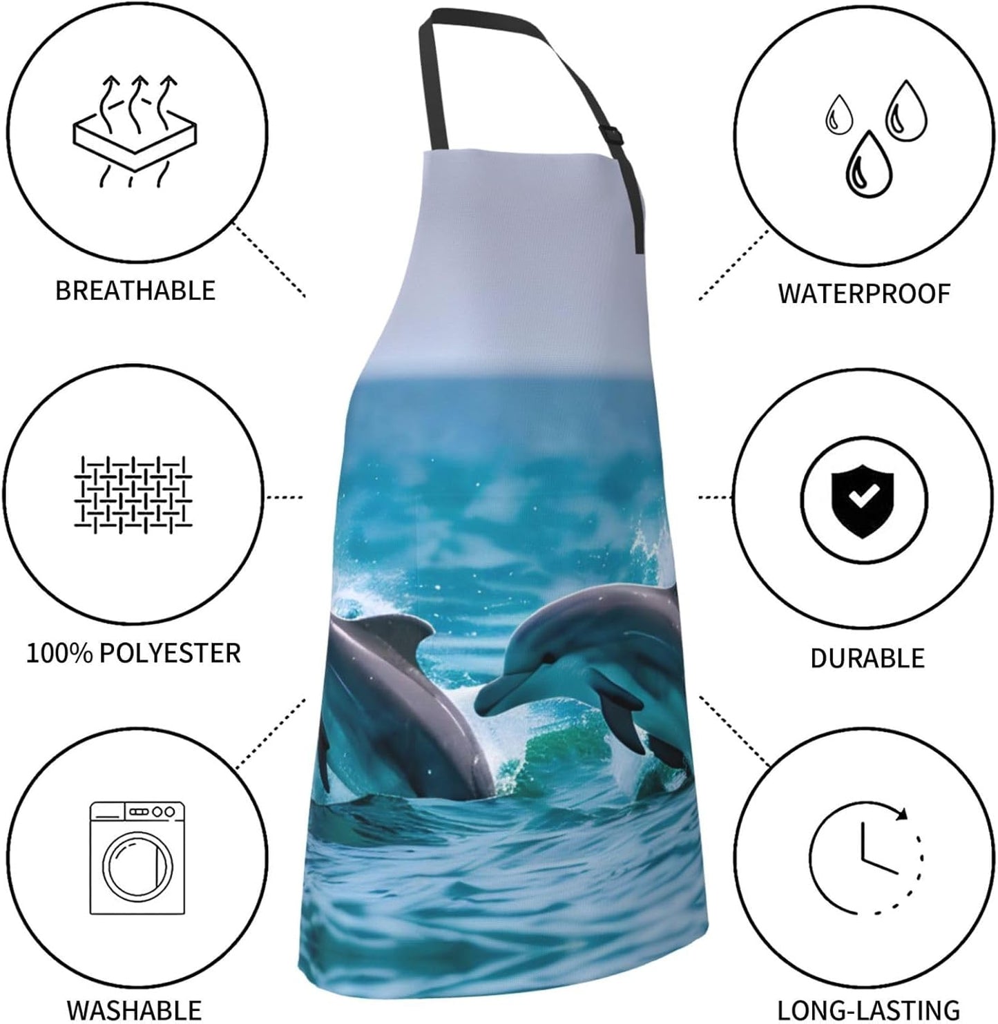 Dolphins in the sea print Waterproof chef's apron with pocket apron for kitchen cooking baking barbecue and gardening