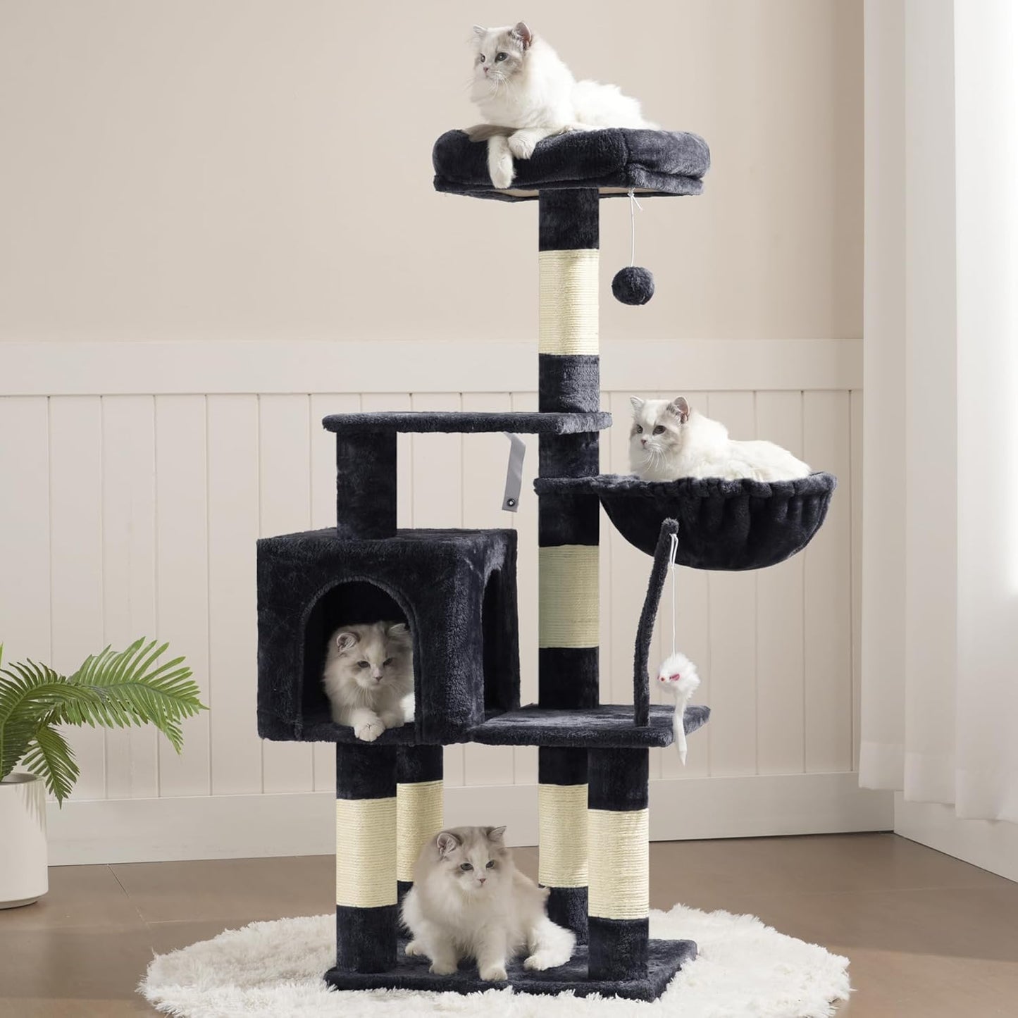 Heybly Cat Tree with Toy, Cat Tower Condo for Indoor Cats, Cat House w