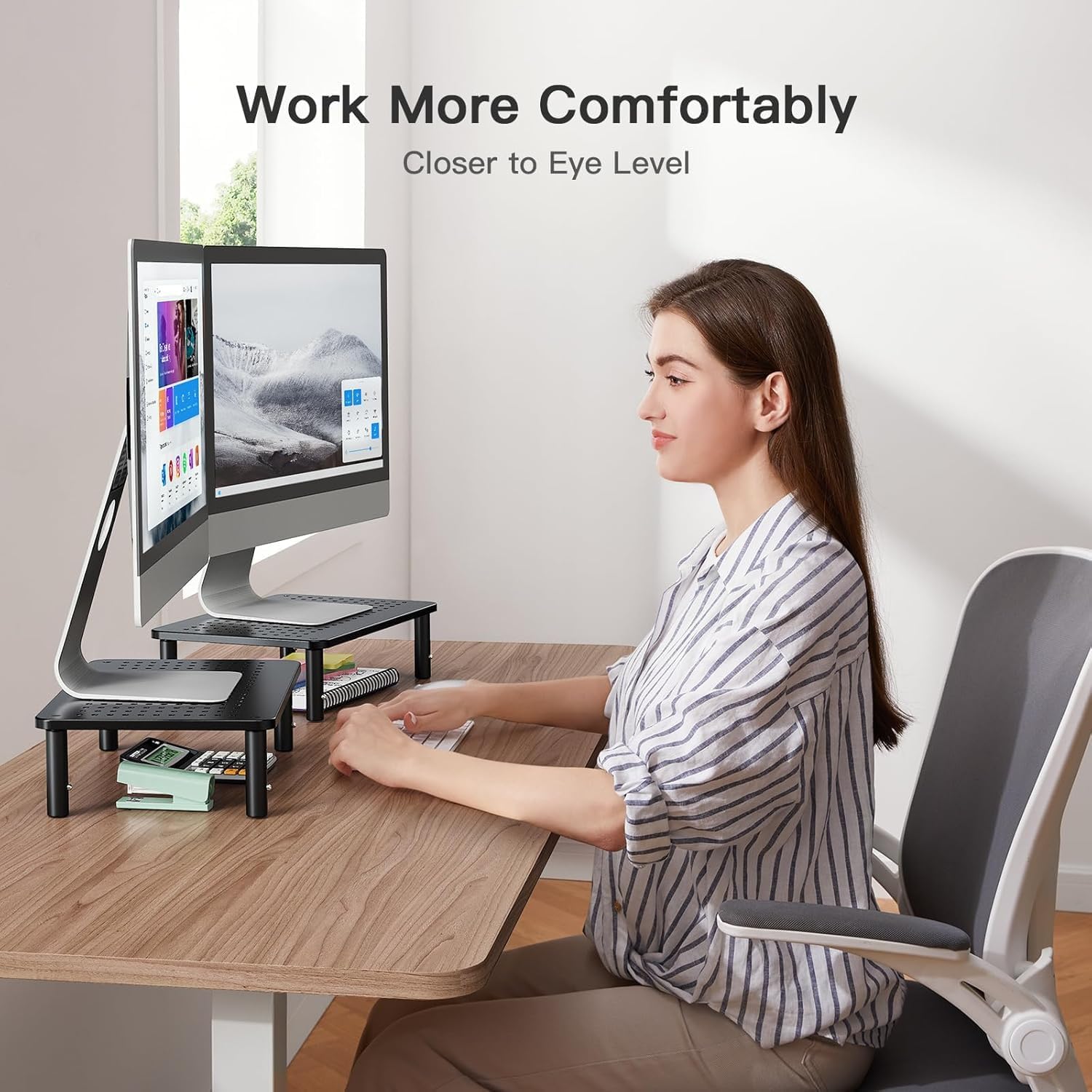 HUANUO Monitor Stand for Desk, Computer Monitor Stand Height Adjustabl