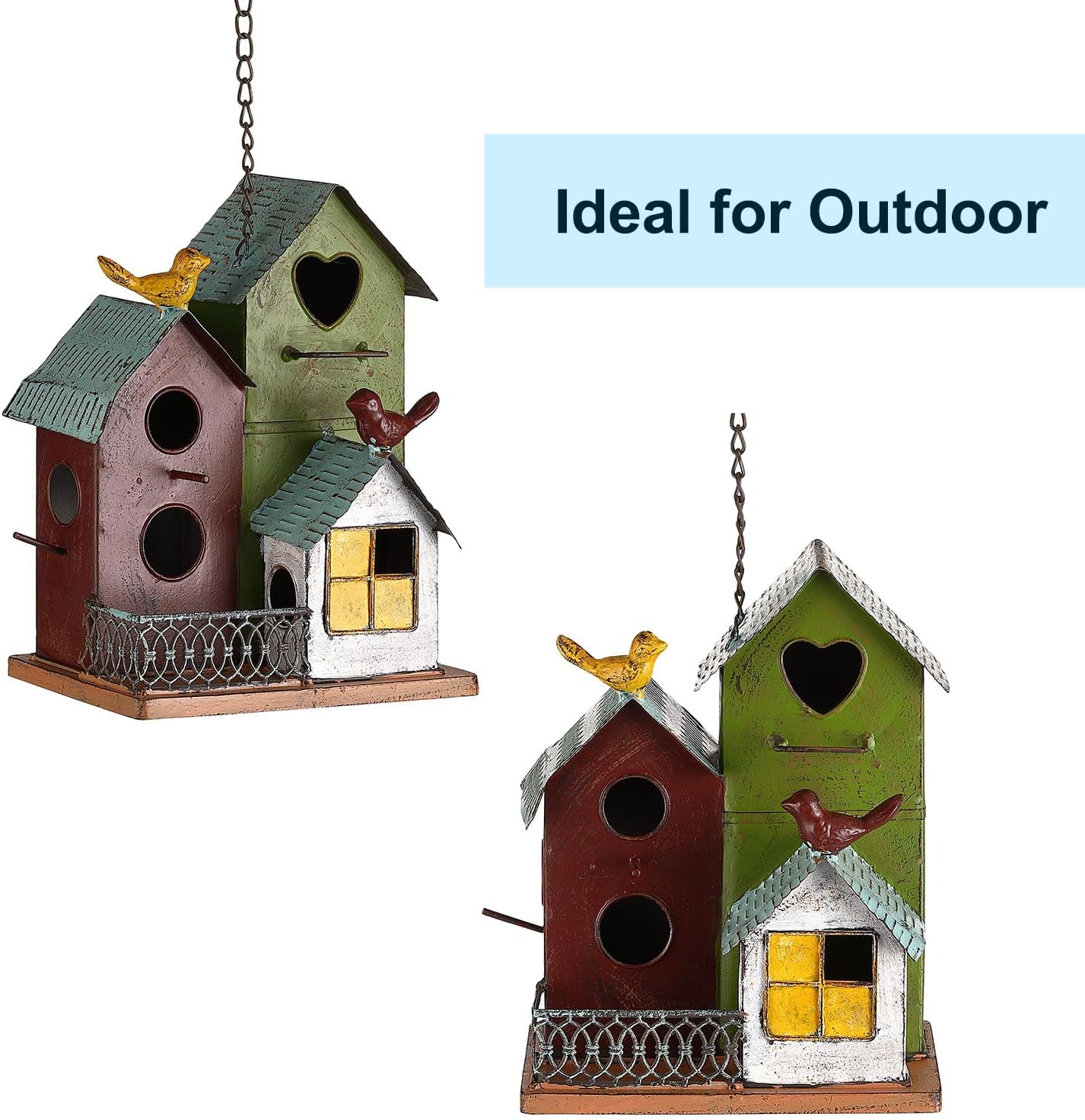 Jemeni Metal Bird House for Outside – Hanging Large Multi-Birdhouse for Outdoor & Indoor Garden Decor