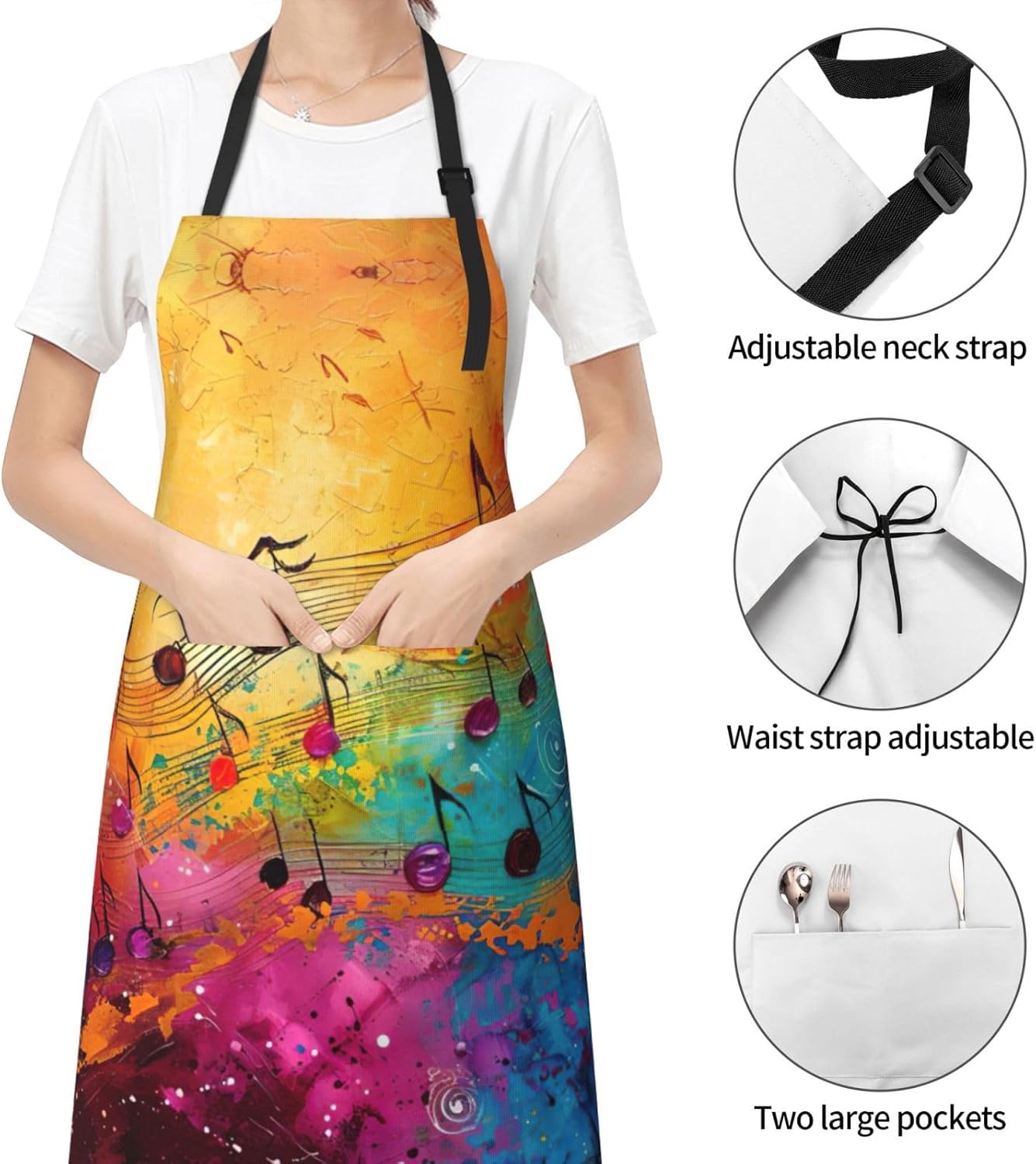 Colorful Music Notes print Waterproof chef's apron with pocket apron f