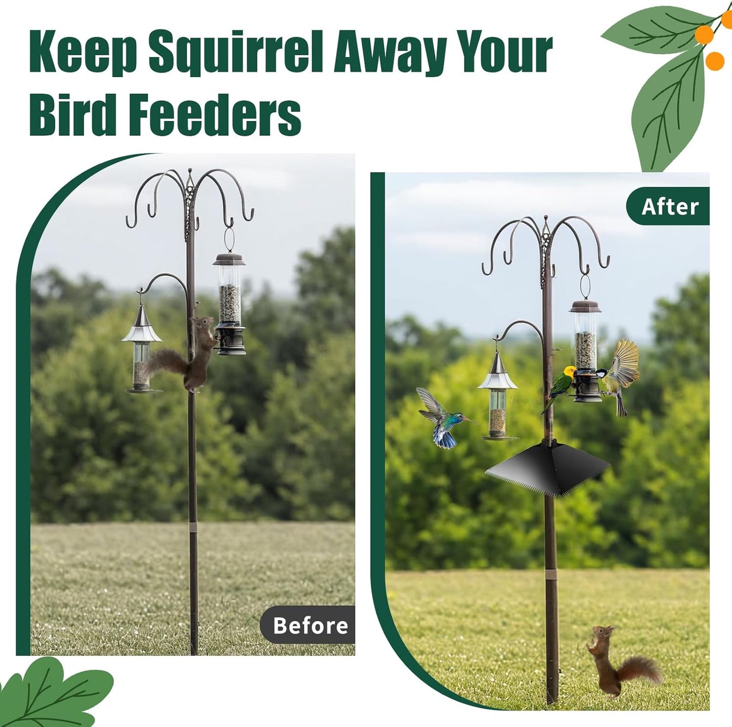 Metal Squirrel Baffle for 4x4 Post, 17 Inch Squirrel Guard for for Bird Feeder Poles, Wooden Pole Mount Squirrel Proof to Keep Squirrels and Raccoons Out of Bird feeders, Black