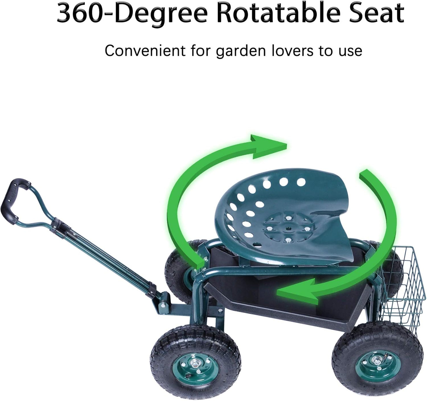 Heavy Duty Garden Cart with Seat and Wheels - Rolling Scooter Work Seat Utility Tool Cart - 330lbs Weight Capacity