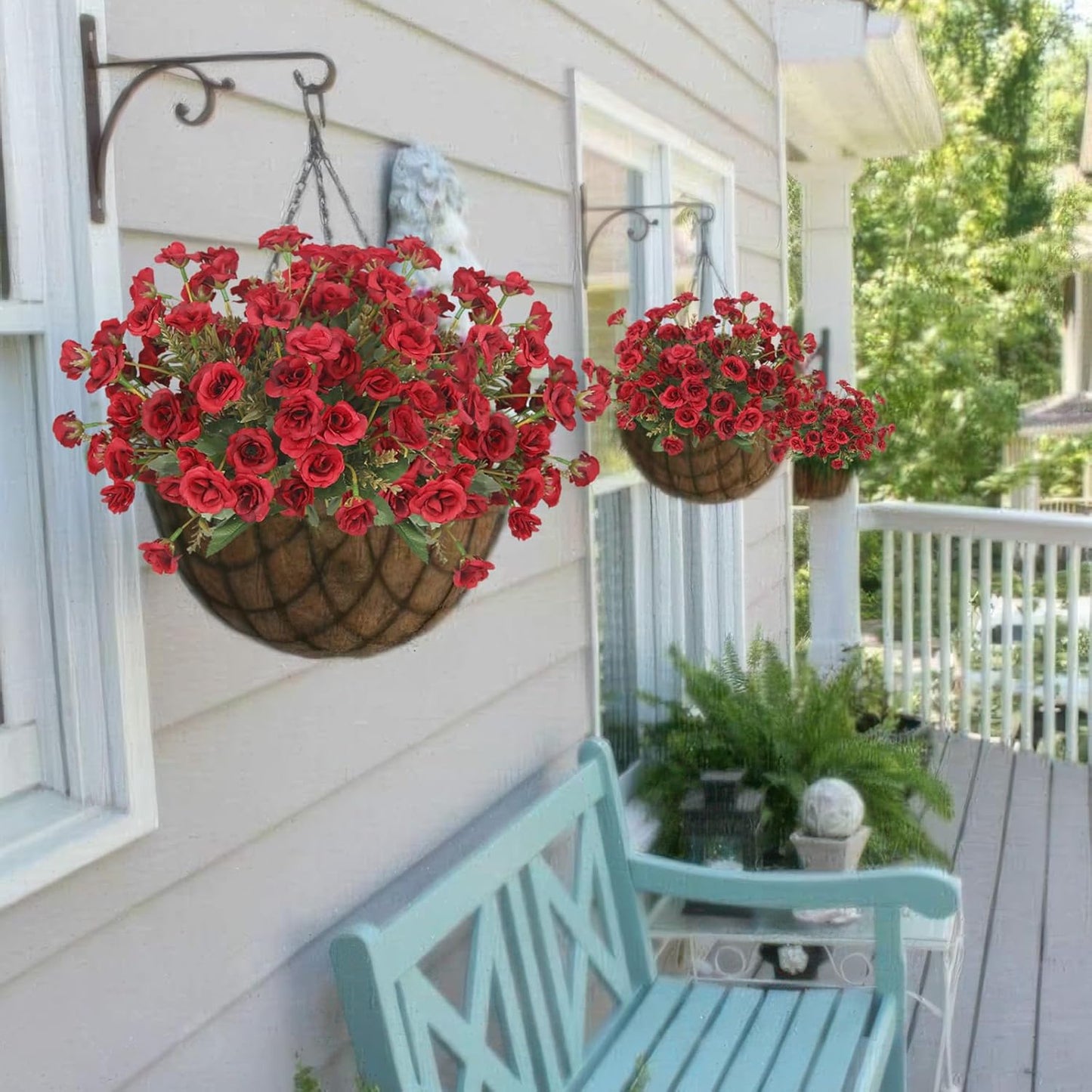 CISDUEO 4 Pcs Artificial Roses Flowers for Outdoors Fake Wildflowers Decoration Spring Silk Flower Floral Stems Red Faux Fall Flowers for Outdoor Planter Porch Indoor Home Decor Table Centerpiece Pot