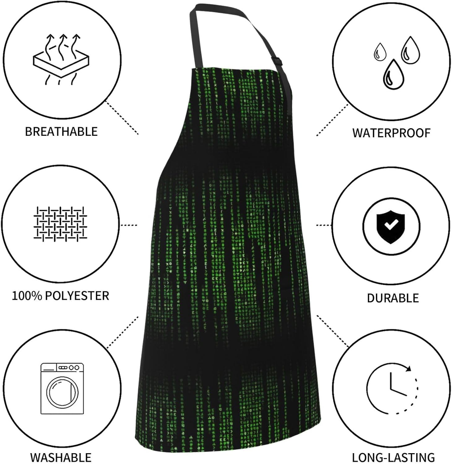 Green Number Binary Print 28x33 In Adult Kitchen Apron with Pockets Ve