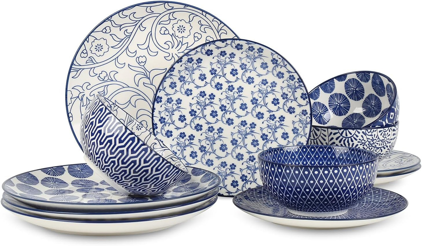 Selamica Ceramic Dinnerware Sets, 12-Pieces Plates and Bowls Sets, Scr