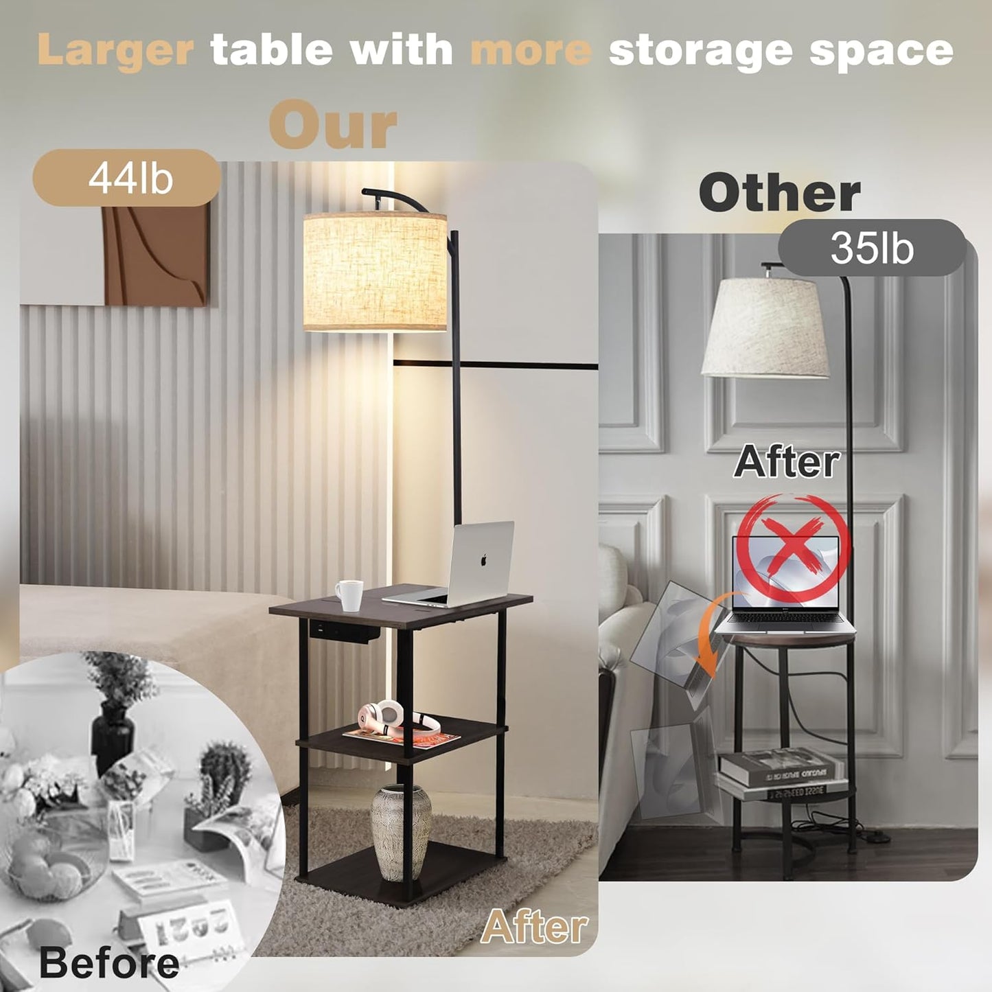 PESRAE Floor Lamp with Table, End Tables with Charging Station(USB & T