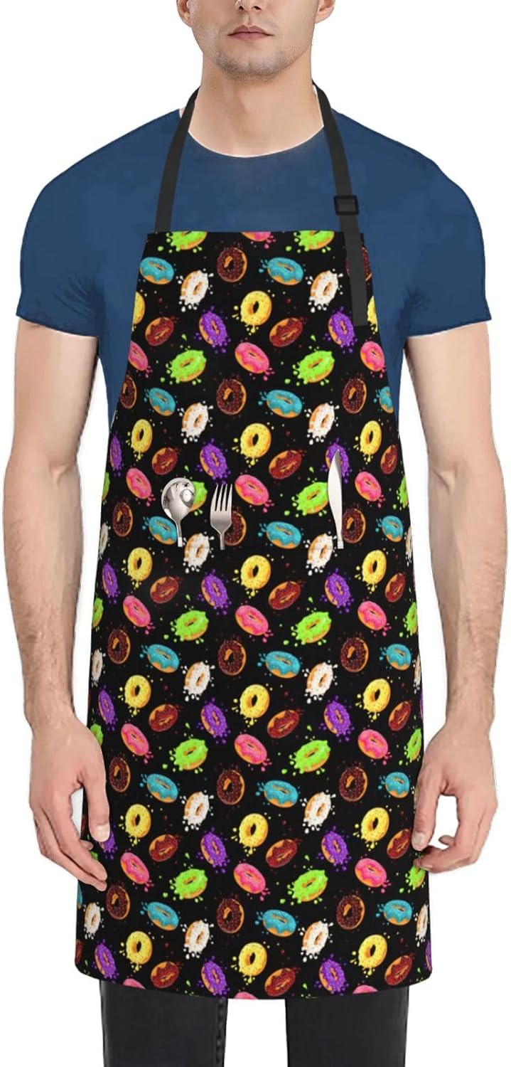Donut print Waterproof apron with pocket adjustable cooking apron for 