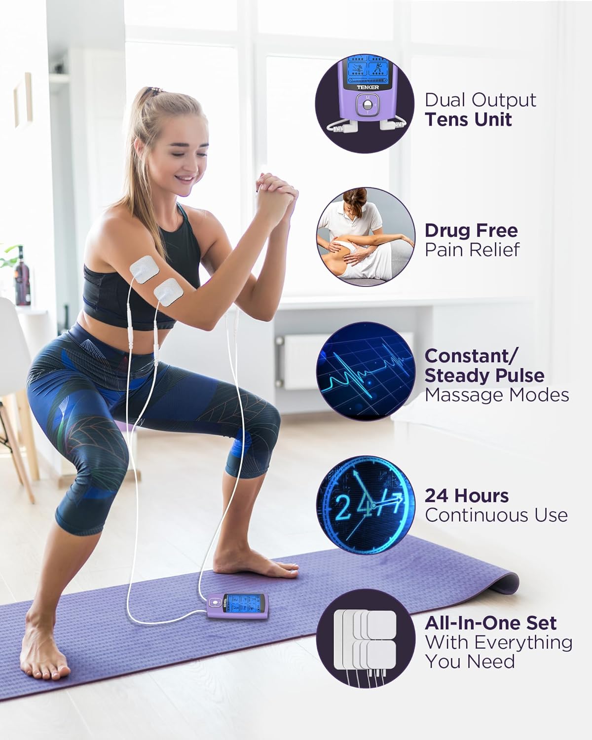TENKER TENS Unit Muscle Stimulator, 24 Modes TENS EMS Machine for Shou