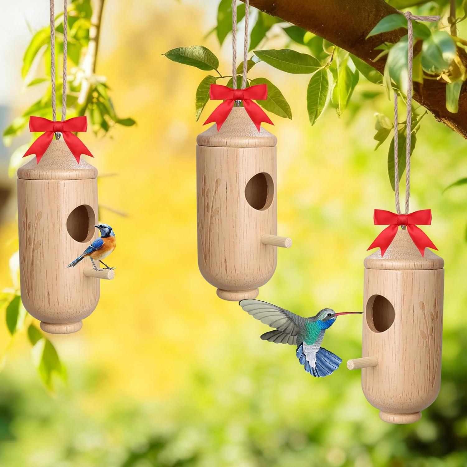 6Pcs Wooden Hummingbird House, 6 Inch Hummingbird Houses for Outside H