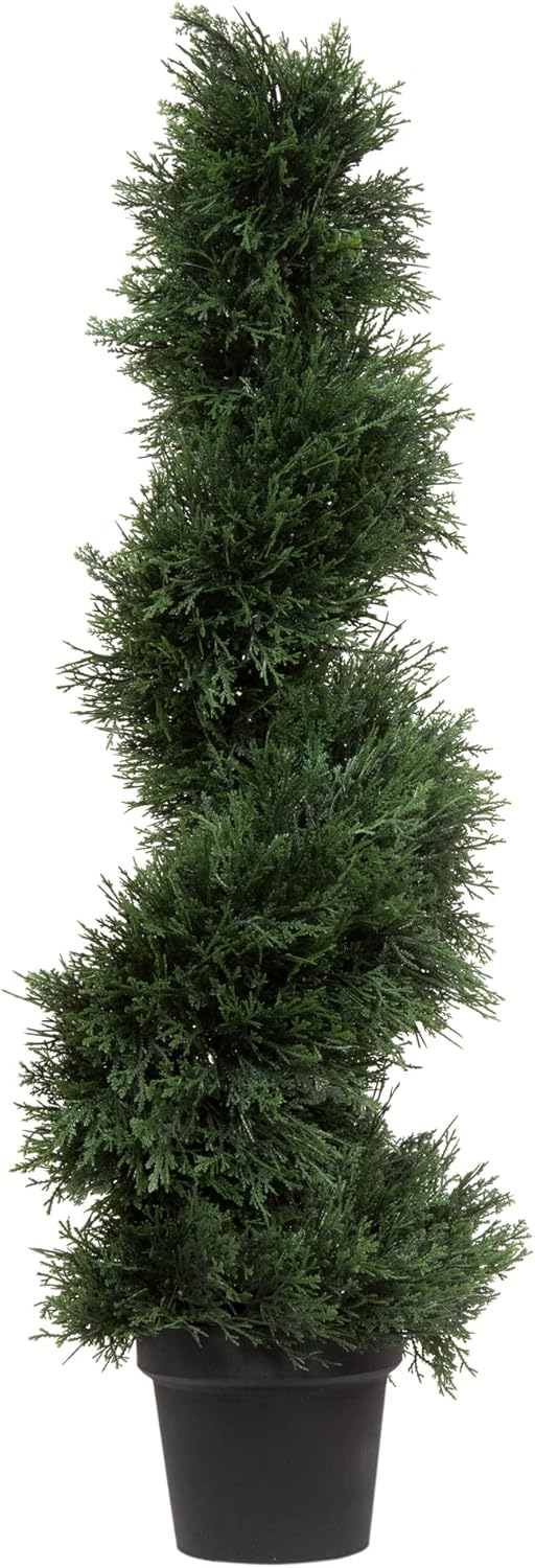 Vickerman Artificial Cedar Topiary Spiral Tree 3 Foot Tall - Potted Natural Green Cedar - UV Resistant Indoor/Outdoor Home Patio Front Door Faux Decor
