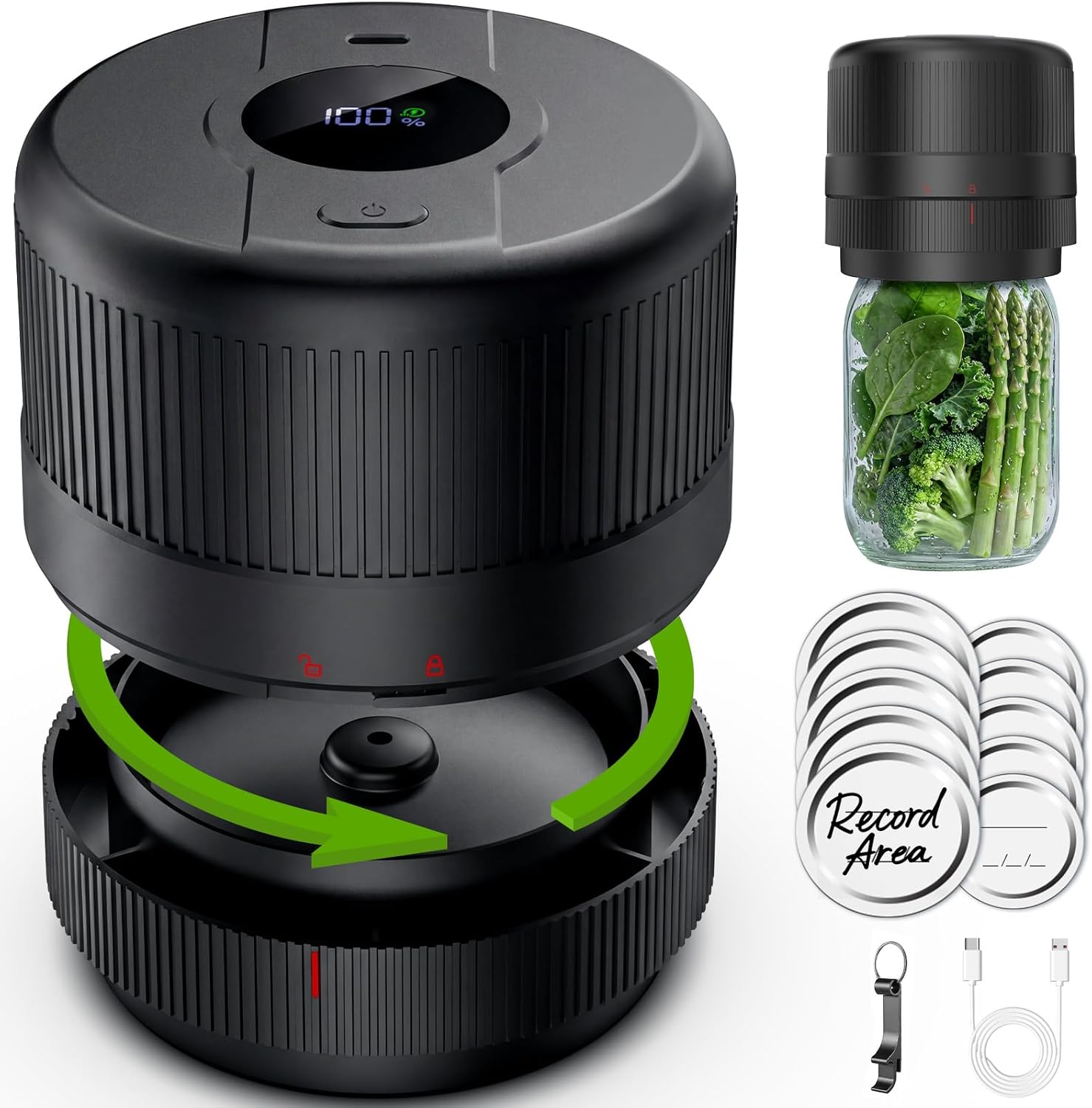 Mason Jar Vacuum Sealer Kit, Electric Sealer for Wide, Regular Mouth M