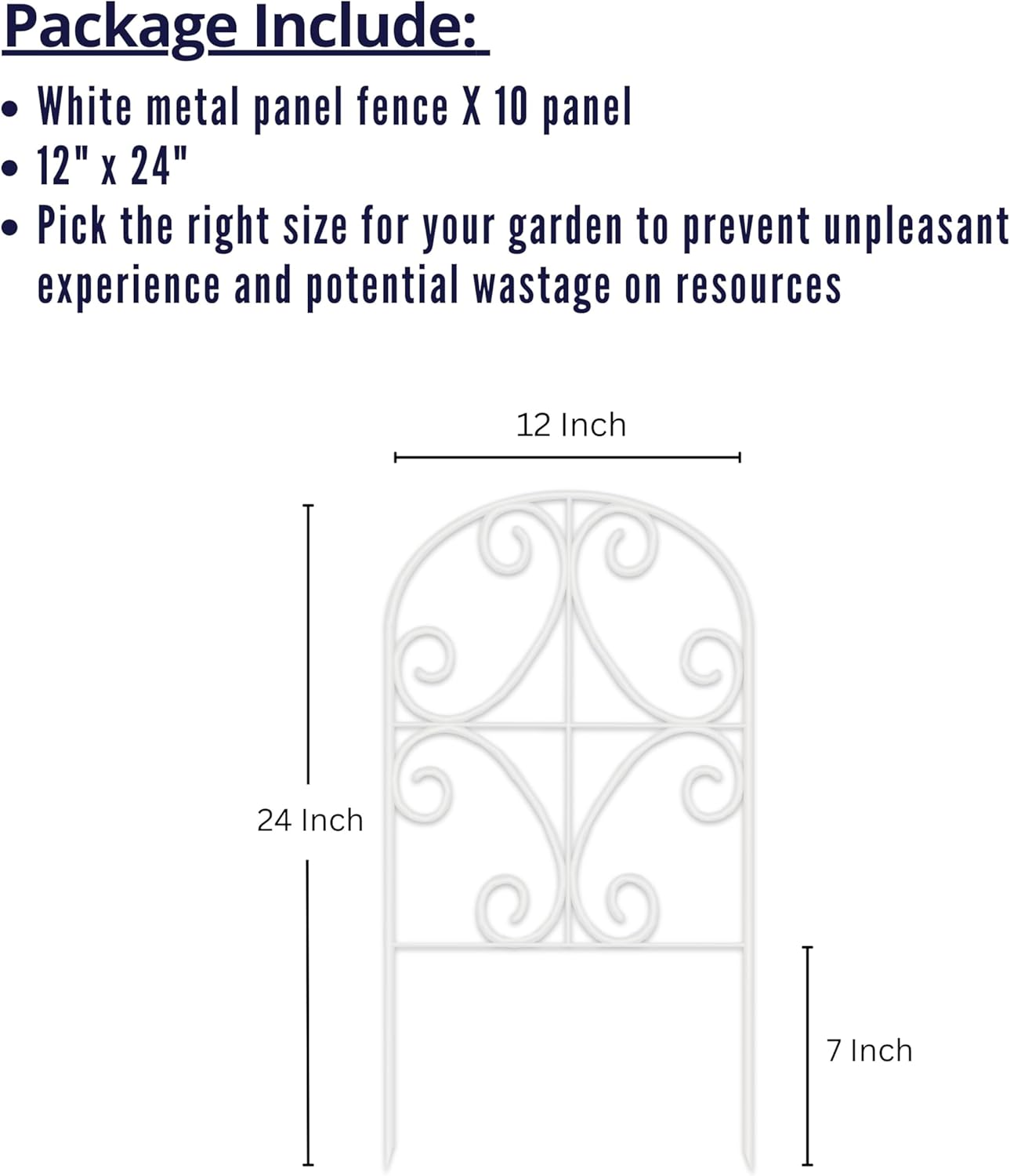 ShopLaLa Garden Fence Border Animal Barrier (10 Panels) 12in(L) x 24in(H) Wire Fence Butterfly Arch Panel Outdoor, Decorative Fencing Rustproof White Metal for Lawn Landscape, Dog Fences for The Yard