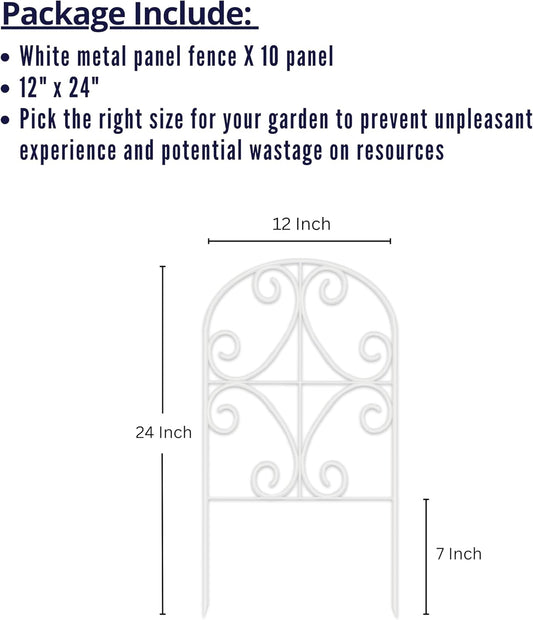 ShopLaLa Garden Fence Border Animal Barrier (10 Panels) 12in(L) x 24in(H) Wire Fence Butterfly Arch Panel Outdoor, Decorative Fencing Rustproof White Metal for Lawn Landscape, Dog Fences for The Yard