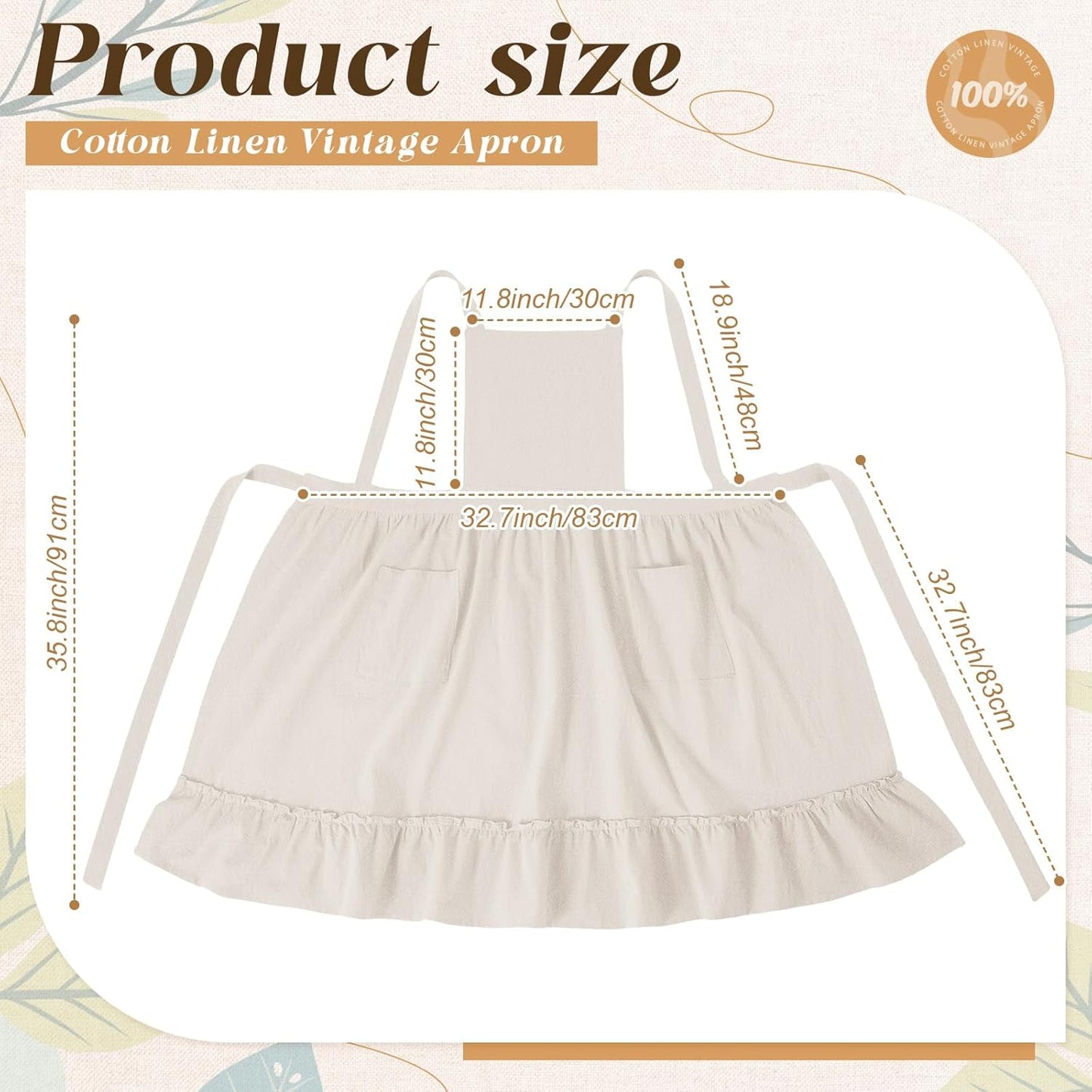 100% Cotton Aprons with Pockets Pinafore Dress for Women Vintage Cute 