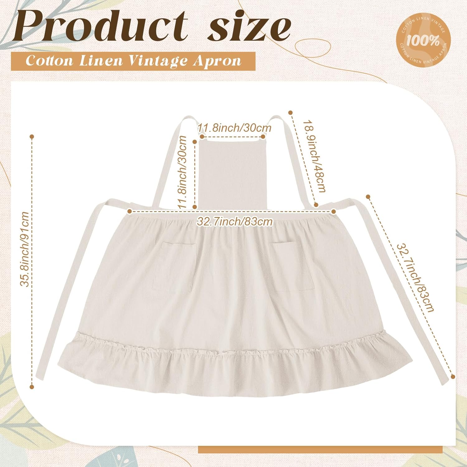 100% Cotton Aprons with Pockets Pinafore Dress for Women Vintage Cute 