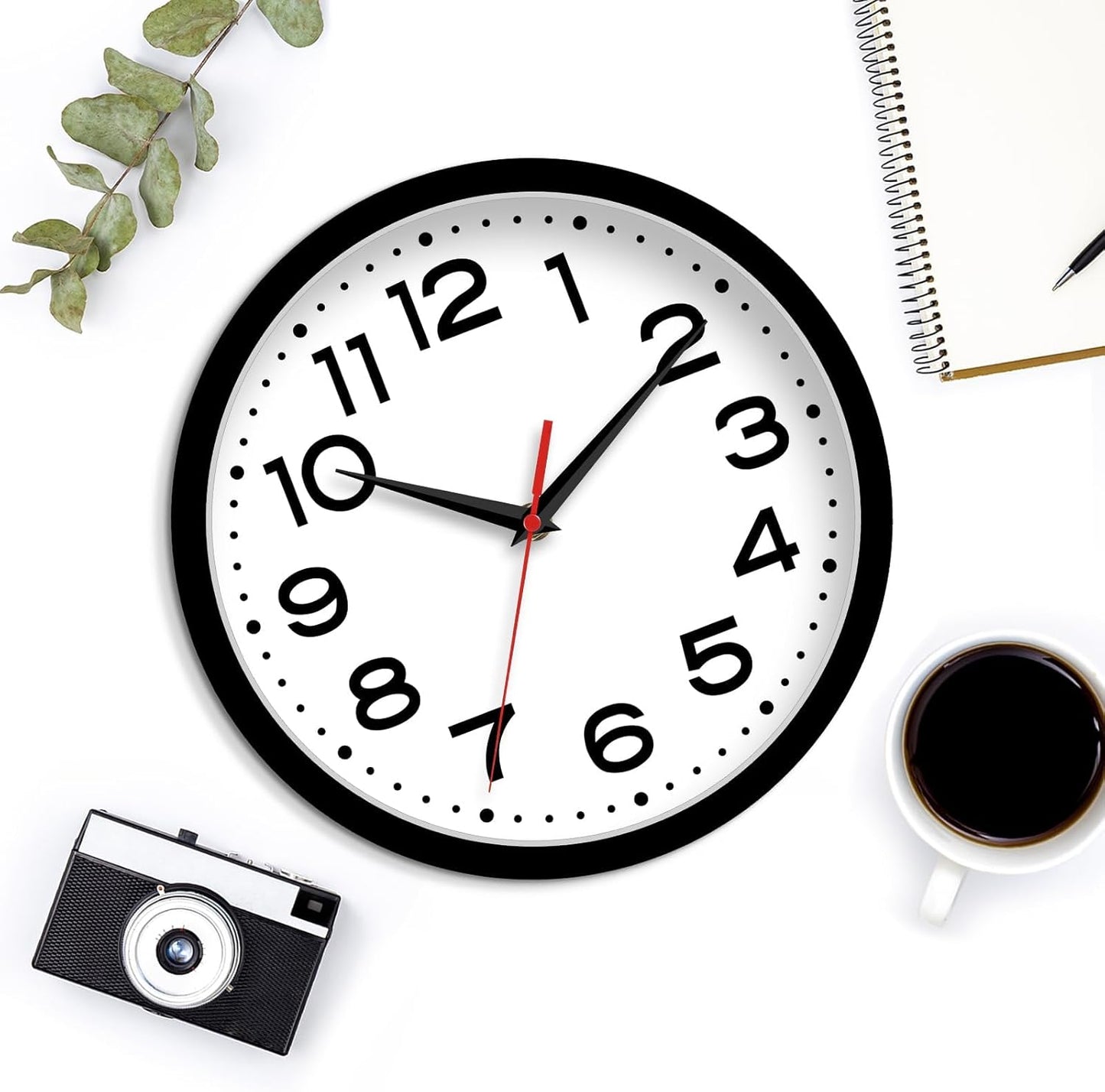Wall Clock Silent Non-Ticking Modern Clock Battery Operated 8 Inch Small Classic Analog Decorative for Kitchen, Living Room, Office, Bedroom, Bathroom (Black)
