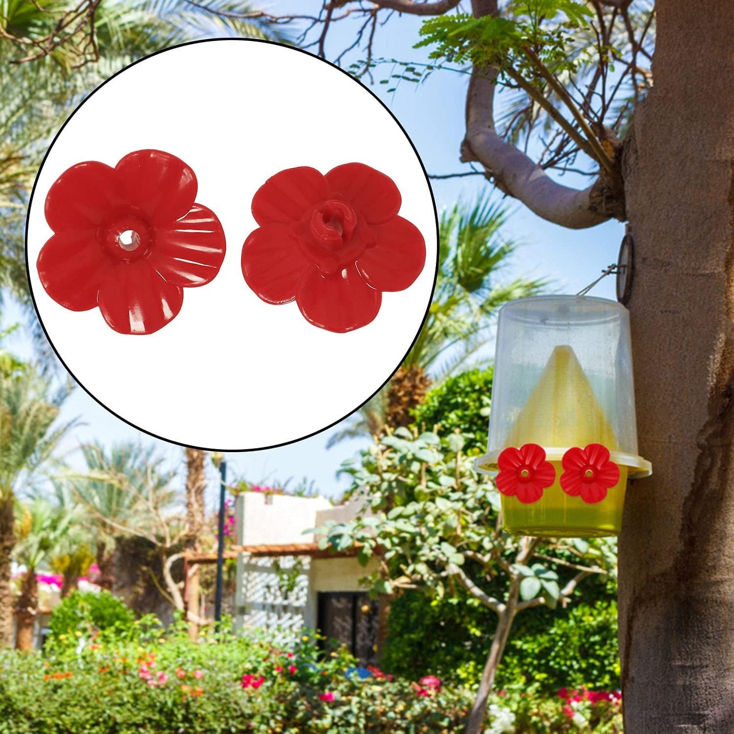 E-outstanding 10 Pcs Hummingbird Feeders Flowers, Feeding Ports Bird Feeder Replacement Parts for Hummingbird Feeder Hanging Feeder, Red