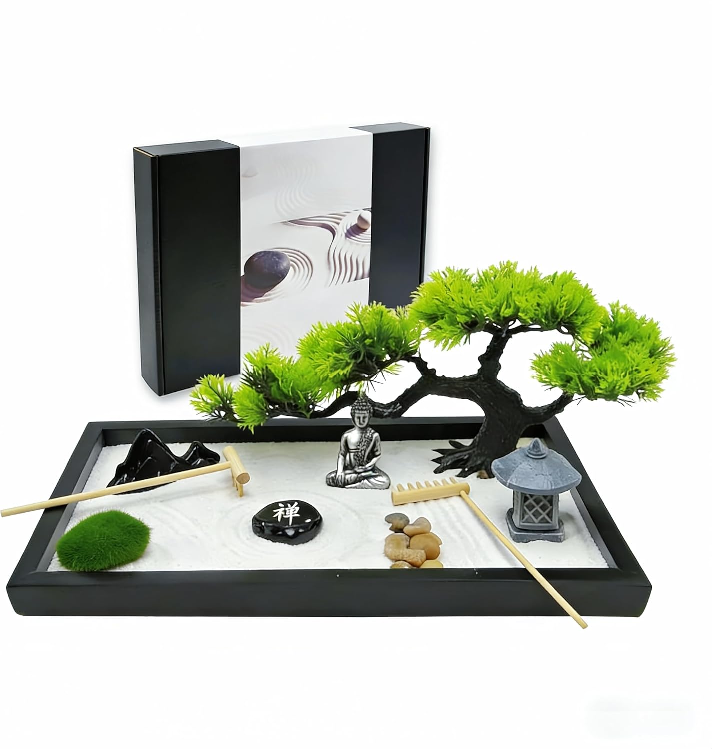 Zen Garden for Desk,Mini Oriental Antique Stone Sculpture Sand Tray, Desktop Zen Garden Kit for Adults, Meditation & Zen Decor, Unique Stress Relief Gift.