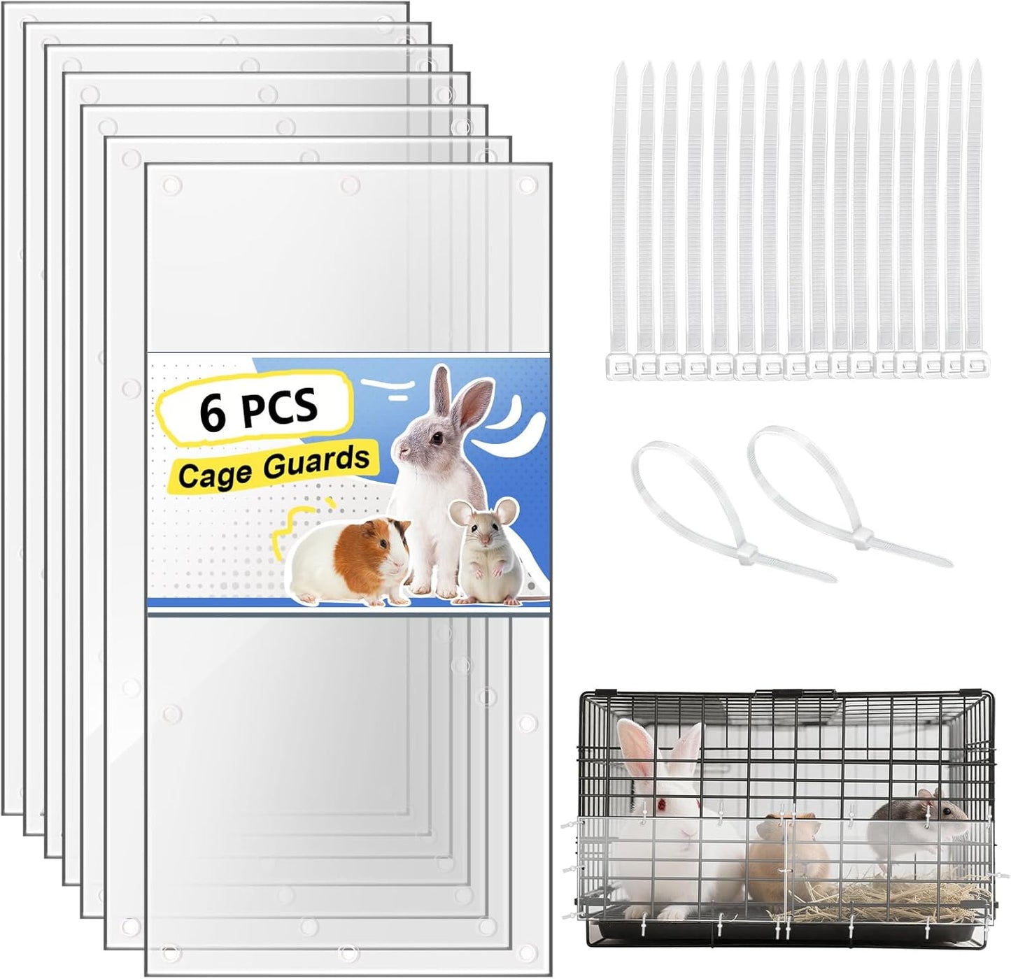 Harhana Cage-Guard, 6 Packs Clear Transparent Pet Cage Protector, Chew-Proof Barrier for Hamster, Rabbit, Bird Cages, DIY Customizable Edge Cover to Protect Wires & Prevent Mess