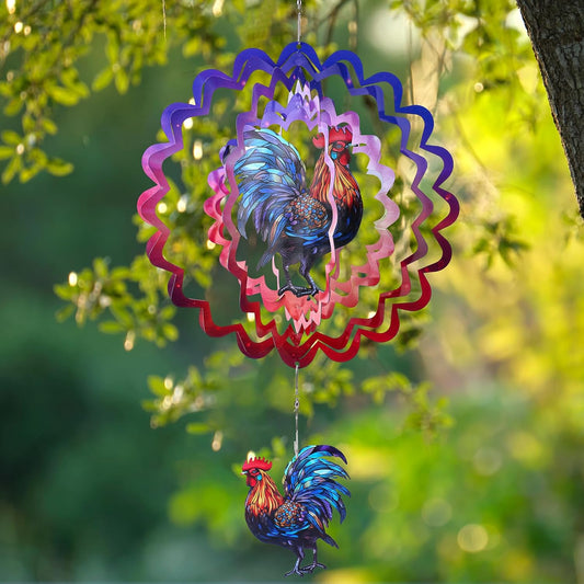 Rooster Hanging Wind Spinner Outdoor - 12 Inches Stainless Steel Wind Sculpture Aesthetic Wind Chime Chicken Farmhouse Art Ornaments for Garden Yard Balcony Patio Lawn Yard Decorations
