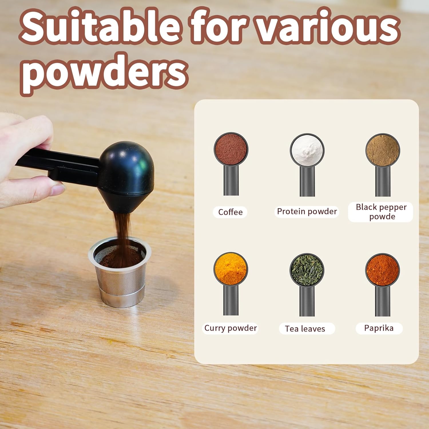 Coffee Scoop with Funnel for Ground Coffee, Protein Powder & Tea, for 