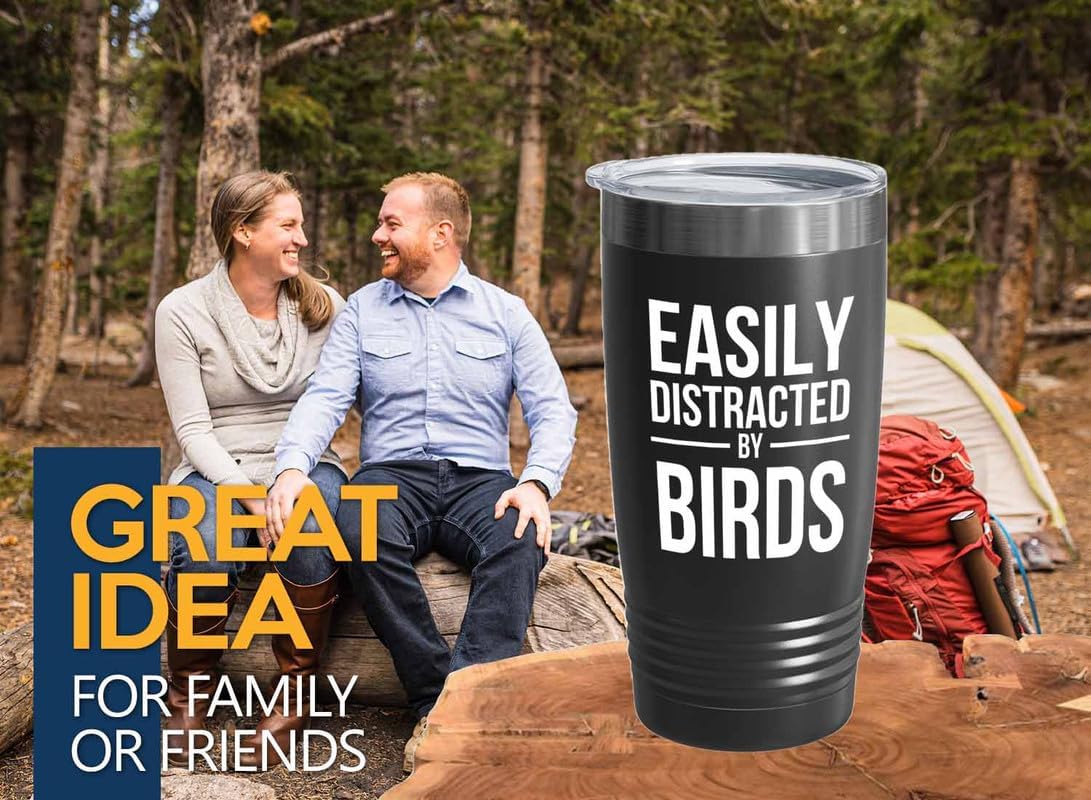 Birding Black Edition Viking Tumbler 20oz - Distracted by birds - Bird Feeder Backyard Birdwatcher Gifts Birding Bird Lover
