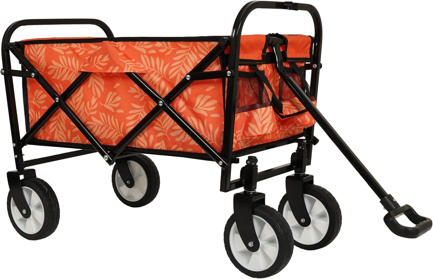 Heavy-Duty 500lb Beach Wagon & 225lb Foldable Utility Cart – All-Terrain Pneumatic Tires, Sturdy Steel Frame, Collapsible for Camping, Gardening, Beach Use (Black & Orange)