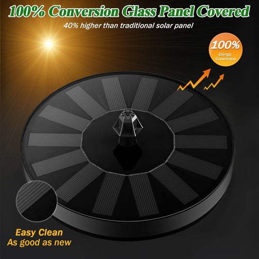 Solar Fountain 100% Glass Covered, Solar Powered Hummingbird Water Fountain, Outdoor Bird Bath Fountain Pump with 8 Nozzles & 4 Fixers for Garden, Pond, Pool, Fish Tank Decoration