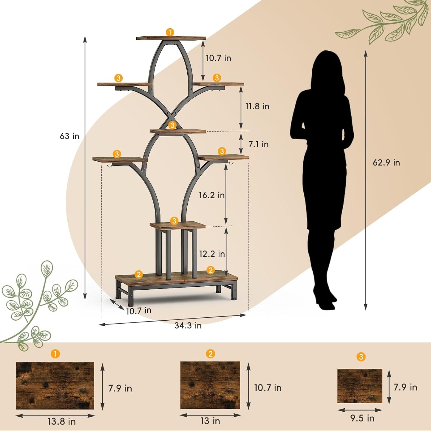Plant Stand Indoor with 4 Grow Lights - 63" Tall Plant Shelf- 8 Tiered