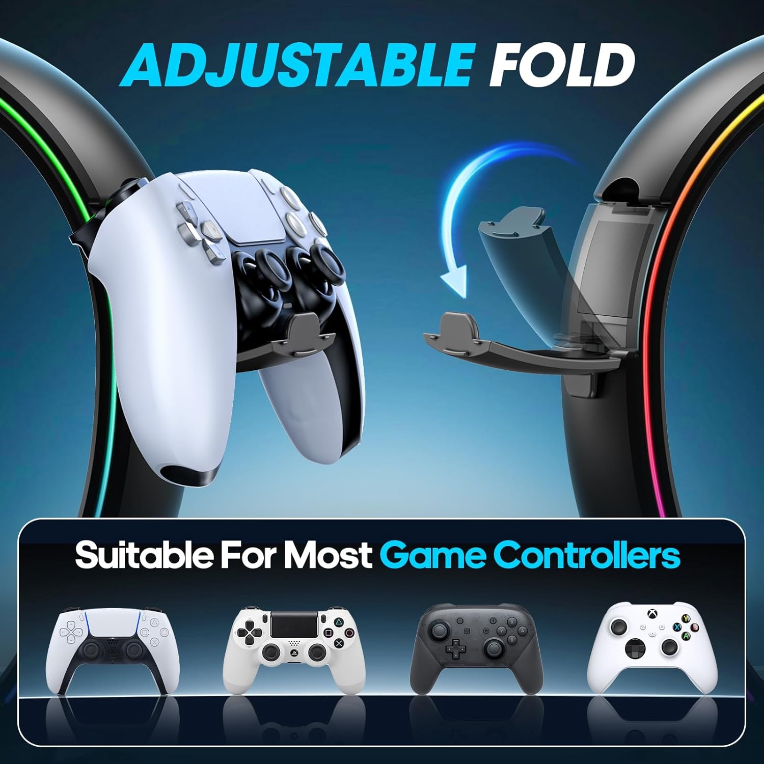 KDD RGB Headphone & Controller Stand with 9 Light Modes - Foldable Con