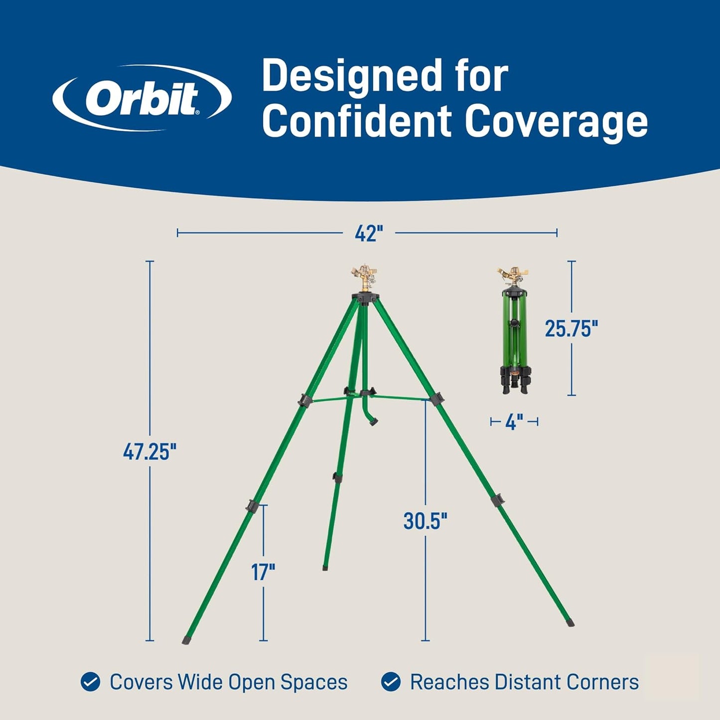 Orbit 56667Z Tripod Lawn Zinc Impact Sprinkler - 360 Degree Rotating S