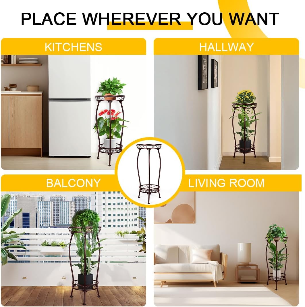 2 Tier Rustproof Iron Plant Stand - Heavy Duty Outdoor Plant Stands Fo