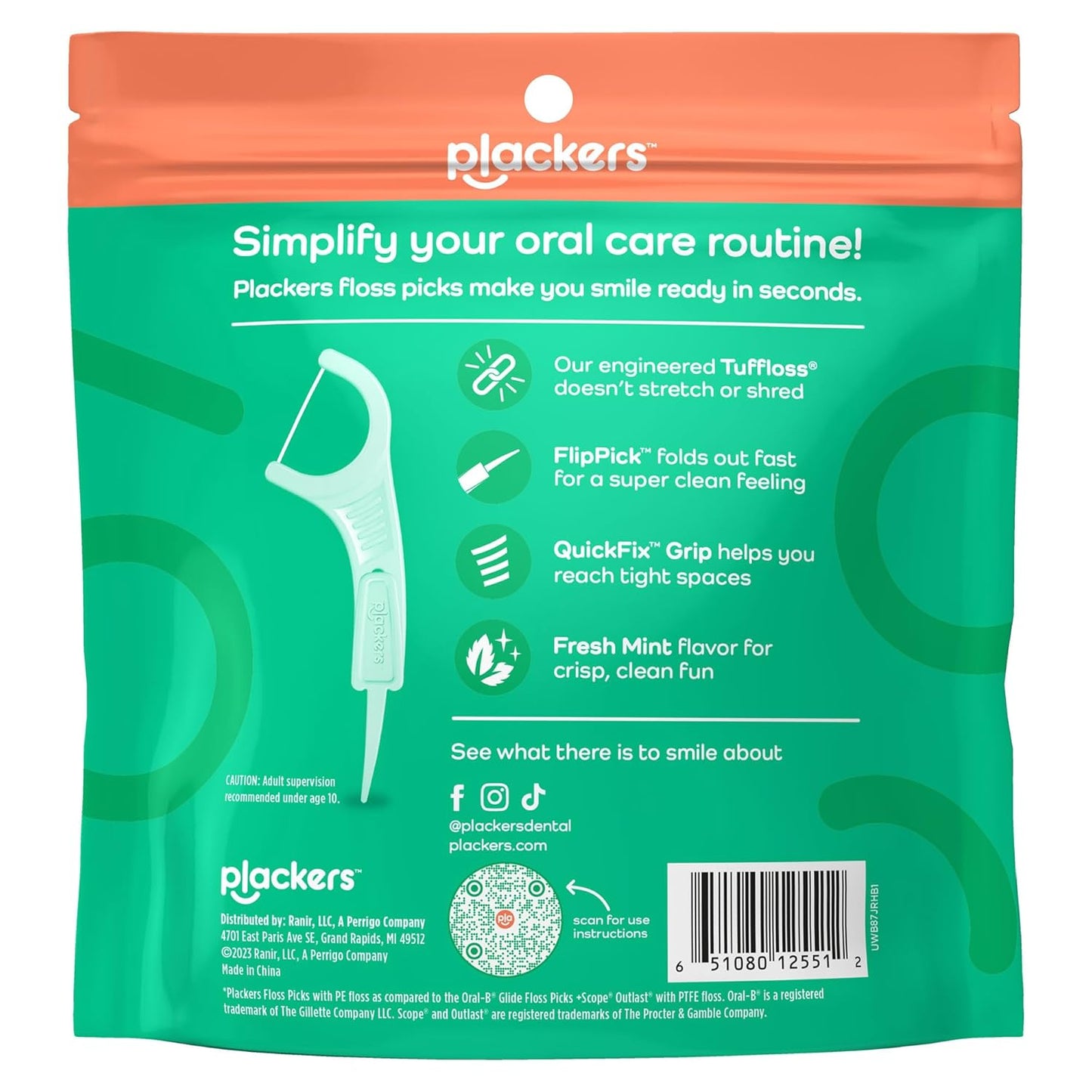 Plackers Micro Line Dental Floss Picks, Fold-Out FlipPick, Tuffloss, E