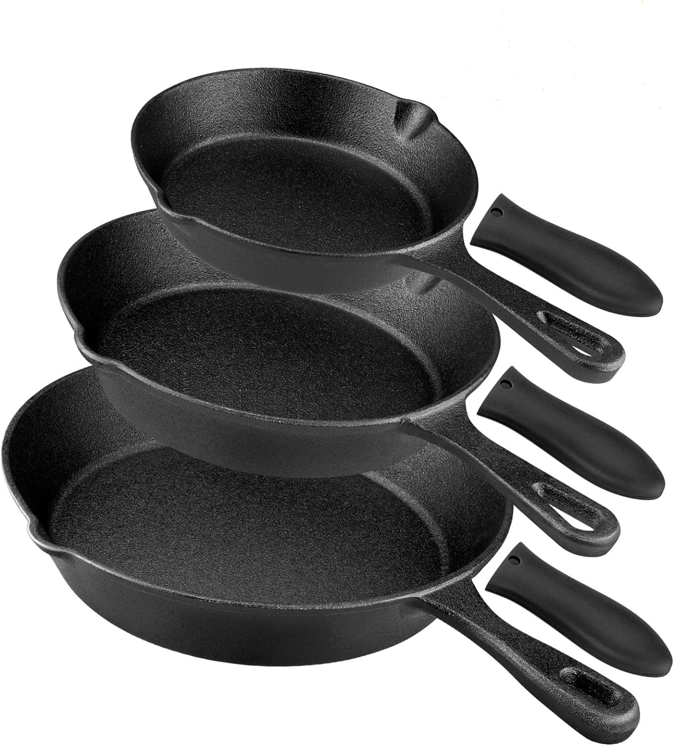 Pre-Seasoned Cast Iron Skillet Set - 3 Piece Frying Pan With Heat-Resi