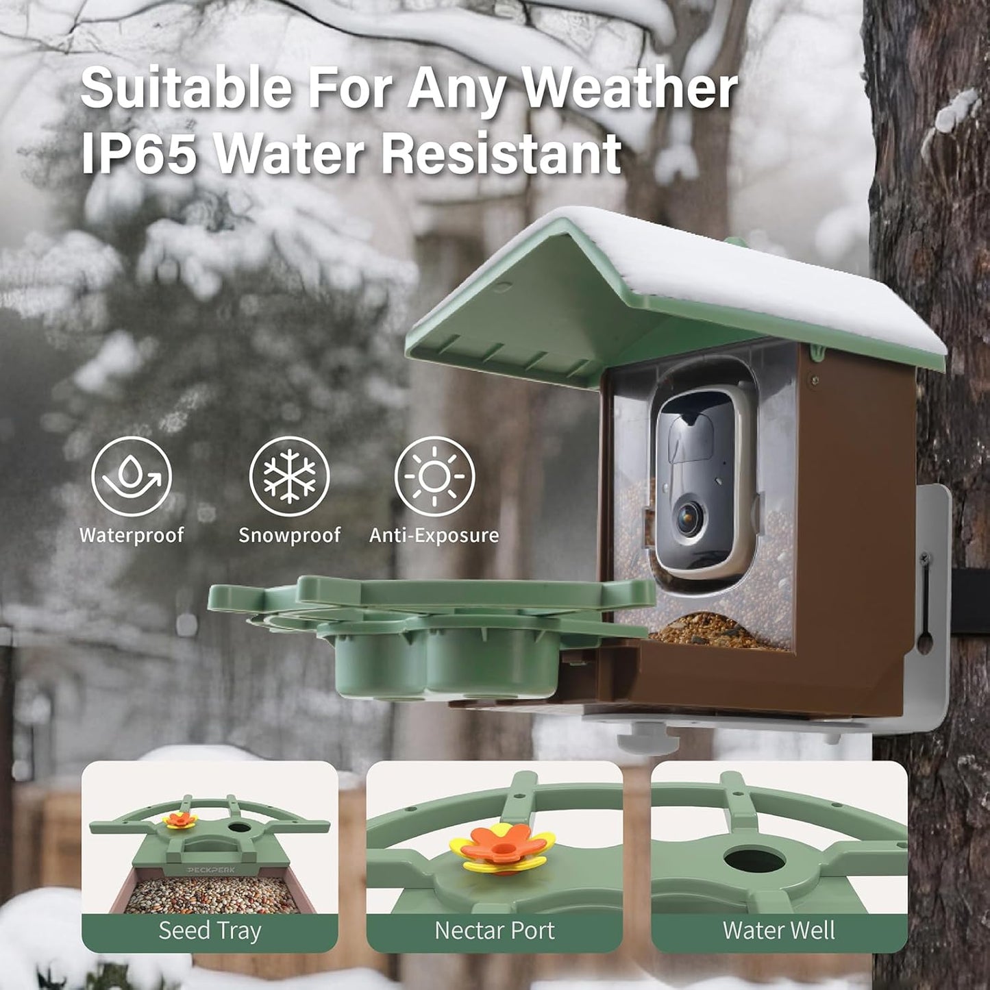 Smart Bird Feeder with Camera Solar Powered Outdoor - 2K HD Live Video