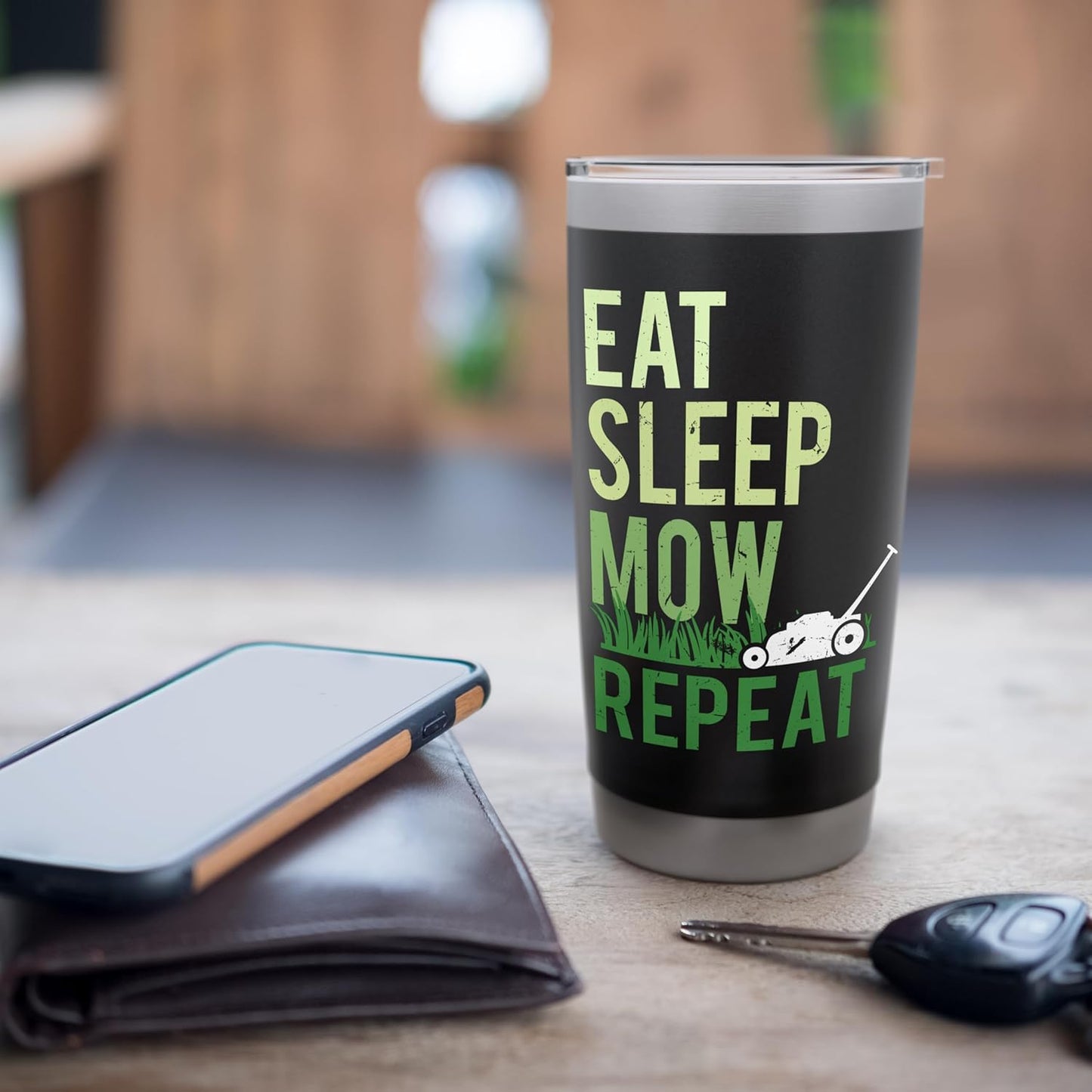 Eat Sleep Mow Repeat Funny Grass Cutting Landscaper Gift Stainless Steel Insulated Tumbler
