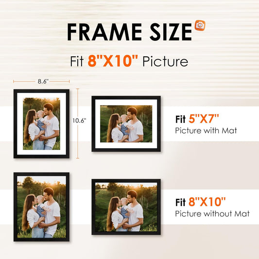 FIXSMITH 20.3 x 25.4cm(8 x 10인치) 사진 프레임 1팩, HD 플렉시 글라스가 있는 사진 프레임, 매트 포함 12.7x17.8cm(5x7인치) 디스플레이 사진 또는 매트 미포함, 테이블 탑 또는 벽 디스플레이용 사진 프레임