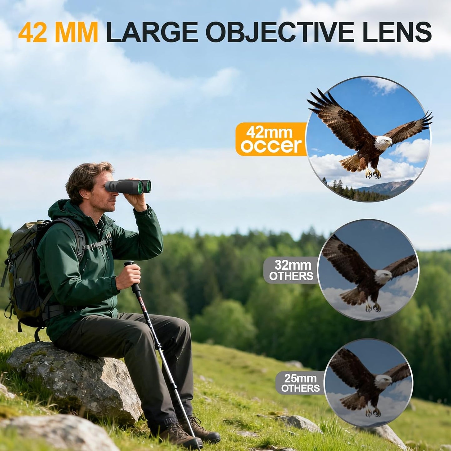 10x42 Waterproof Binoculars for Adults High Powered - Occer IPX7 Fogproof Shockproof UHD Binoculars, Rubber Armor Binocular with Chest Harness for Hunting Bird Watching Cruise Ship