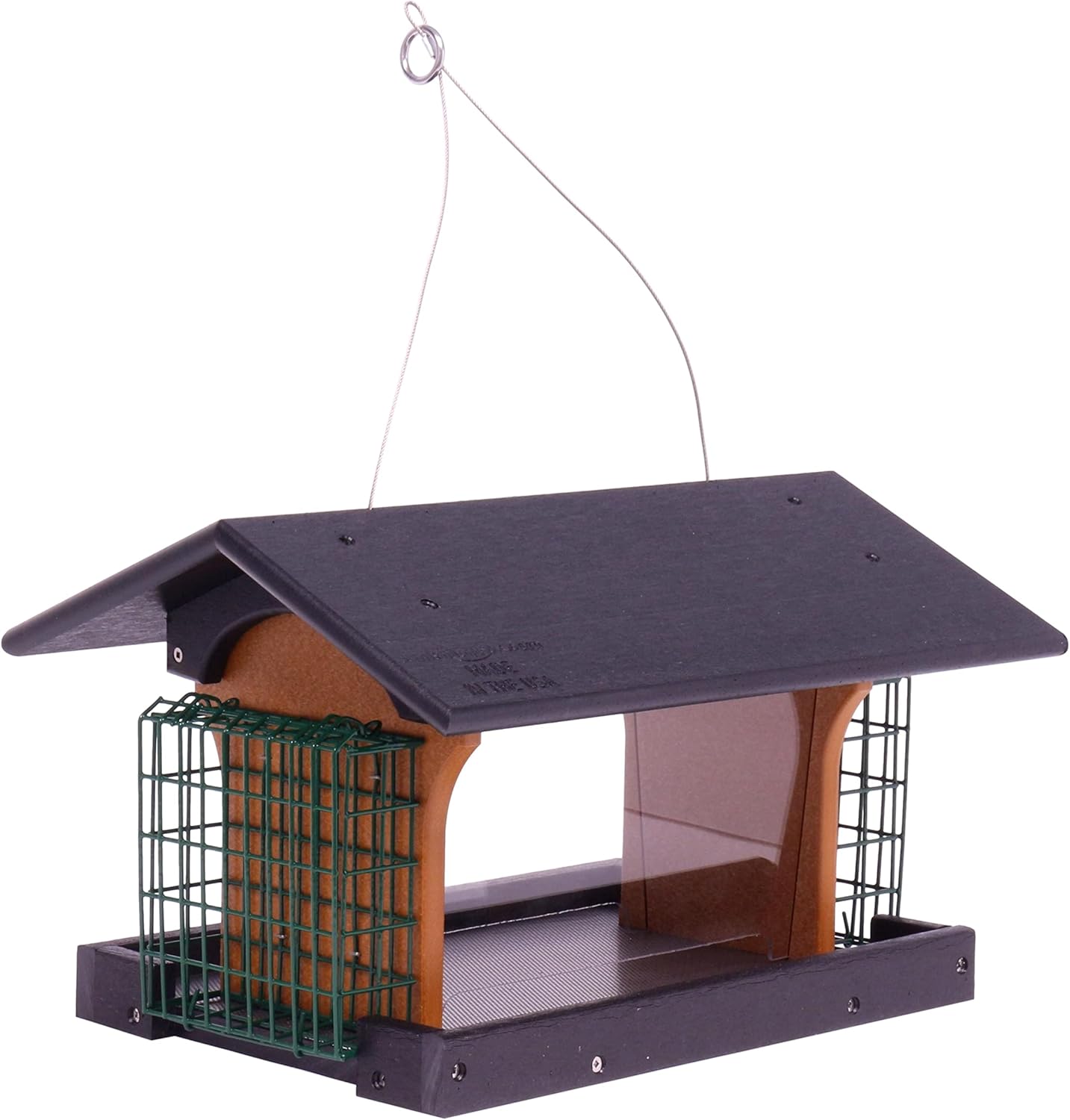 AmishToyBox.com Deluxe Bird Feeder with Suet Holders, Made with Eco-Friendly Poly Lumber (Black/Cedar)