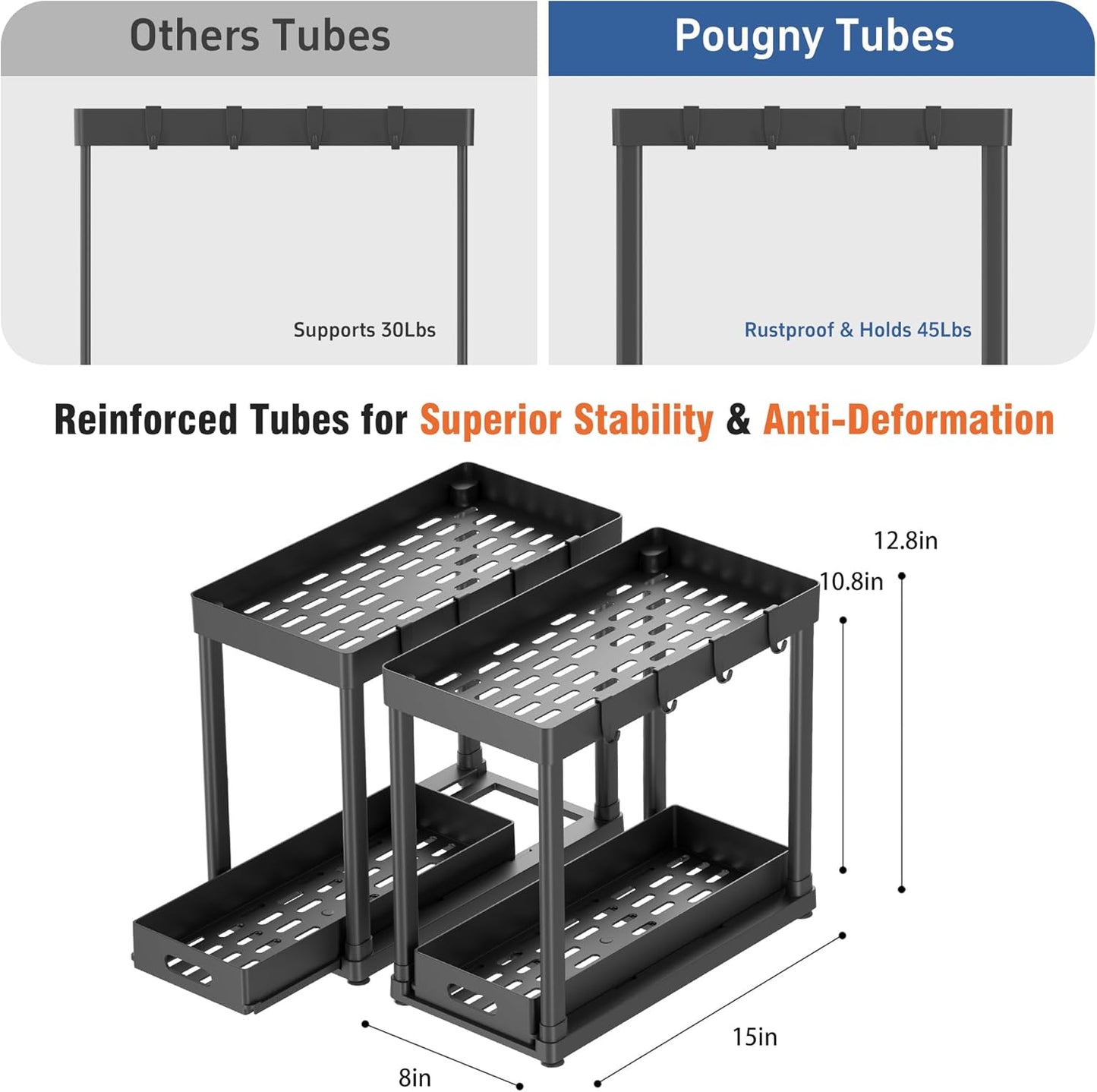 2 Pack Pull-Out Storage Organizers, Under Sink Organizer and Storage f