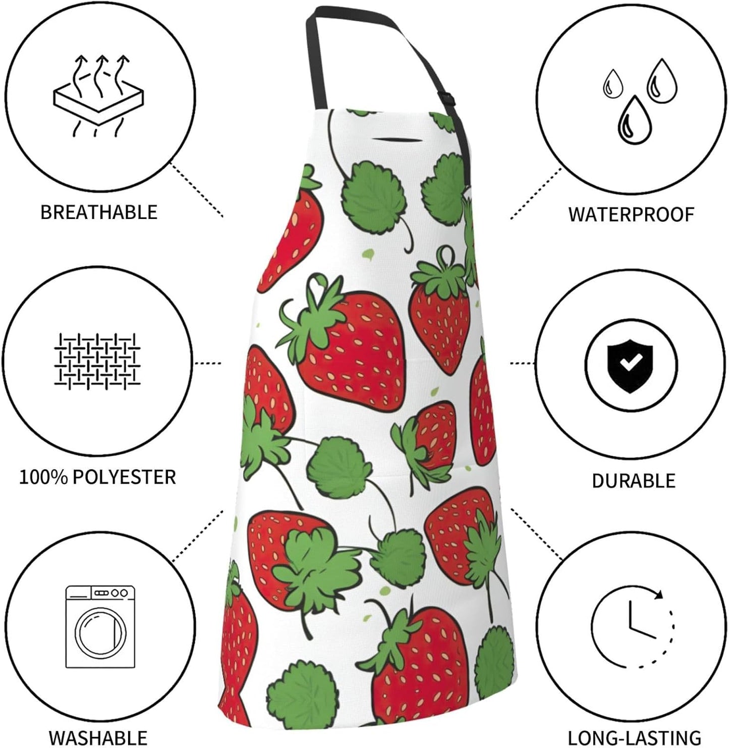 Strawberry pattern print Waterproof chef's apron with pocket apron for kitchen cooking baking barbecue and gardening