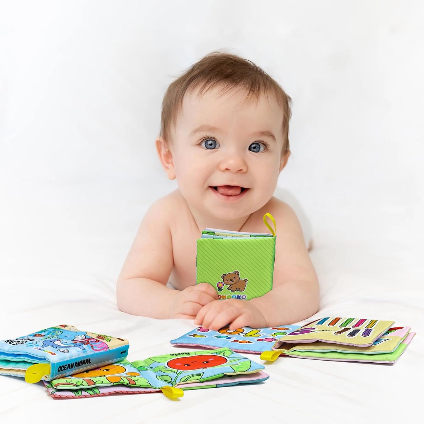 OKOOKO Soft Baby Books 6PCS Soft Cloth Books Bath Books Crinkle Washab